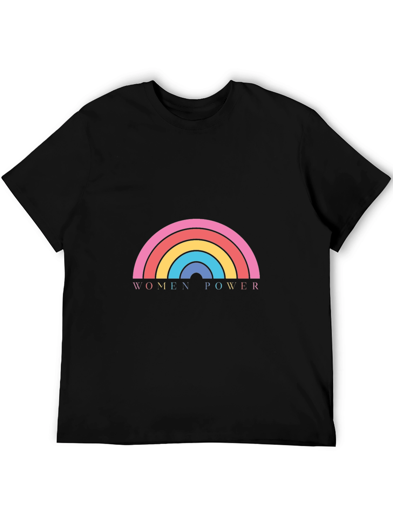 Women Power Rainbow Graphic Black T-Shirt