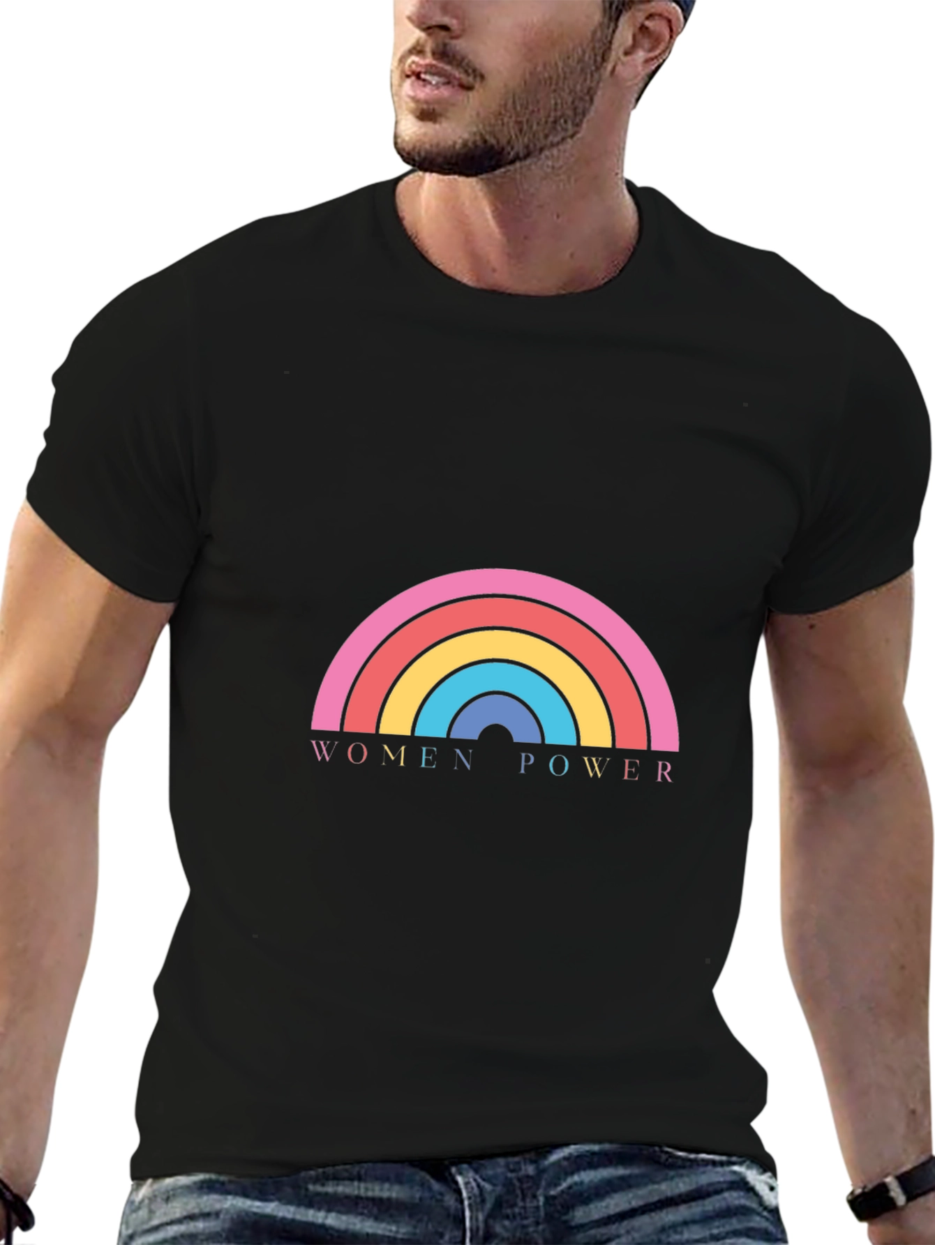 Women Power Rainbow Graphic Black T-Shirt