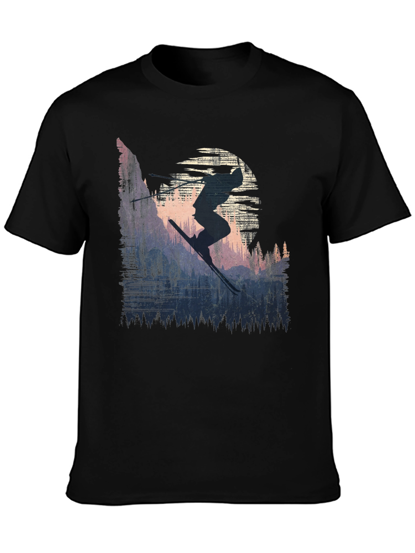 Skier Silhouette Graphic Tee - Black Cotton T-Shirt