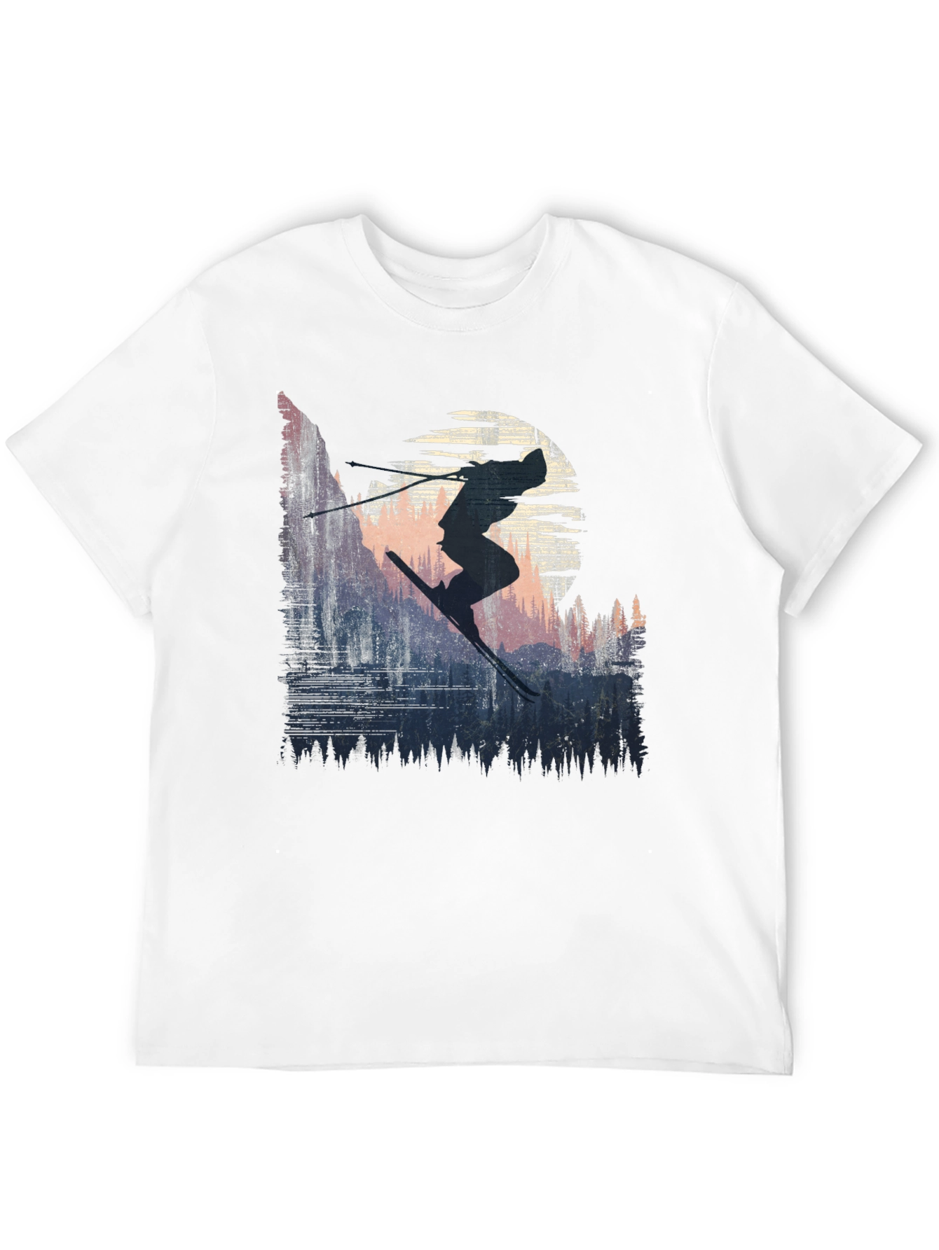 Skier Silhouette Graphic Tee - Black Cotton T-Shirt