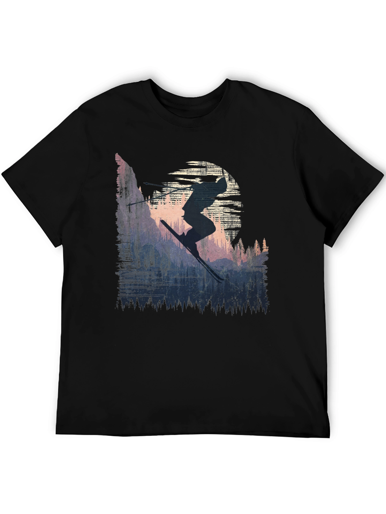 Skier Silhouette Graphic Tee - Black Cotton T-Shirt