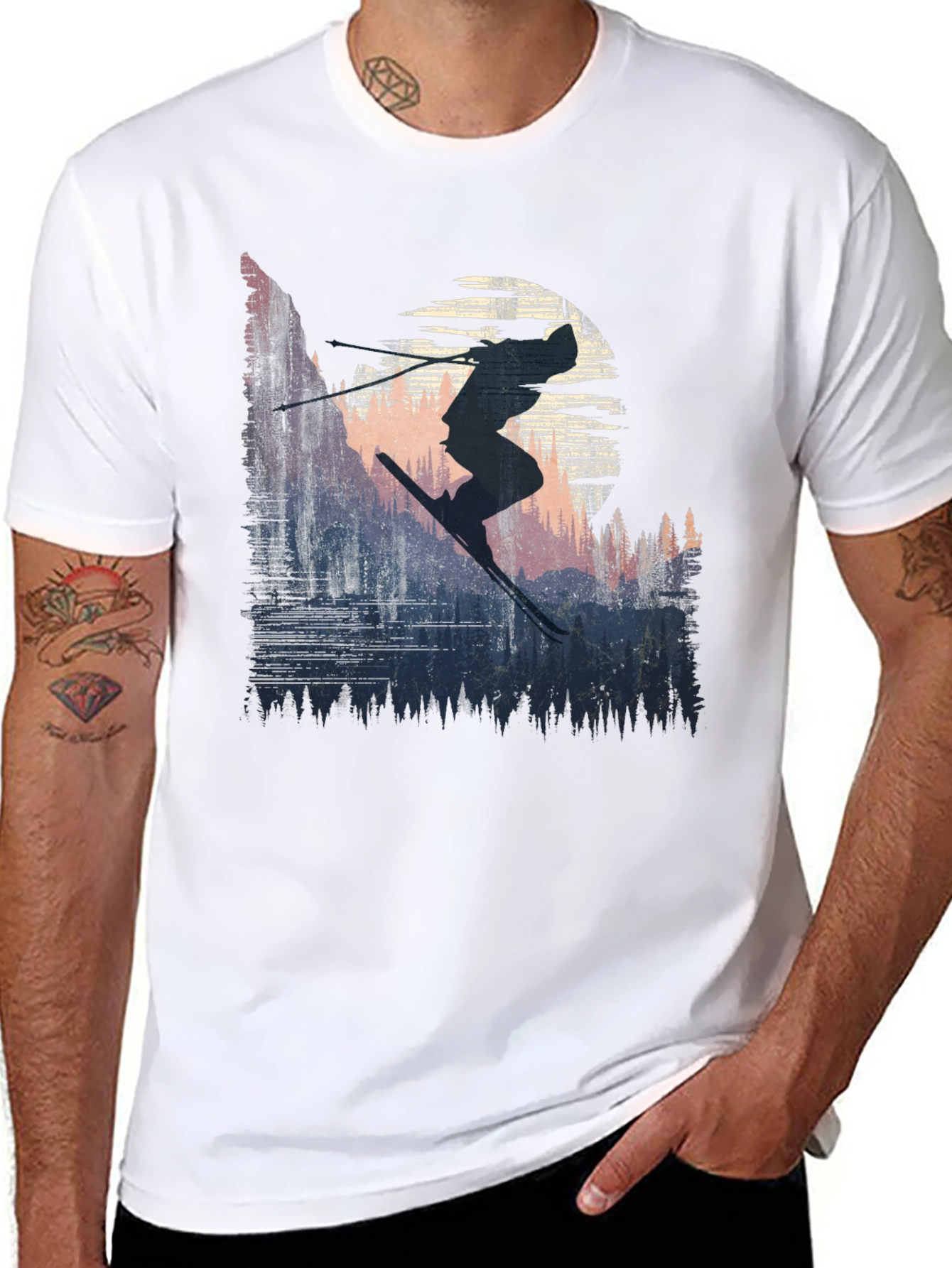 Skier Silhouette Graphic Tee - Black Cotton T-Shirt