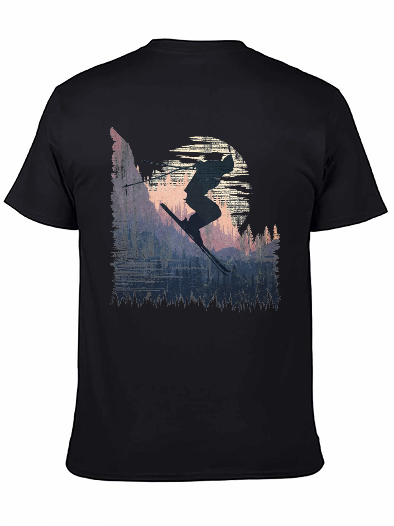 Skier Silhouette Graphic Tee - Black Cotton T-Shirt
