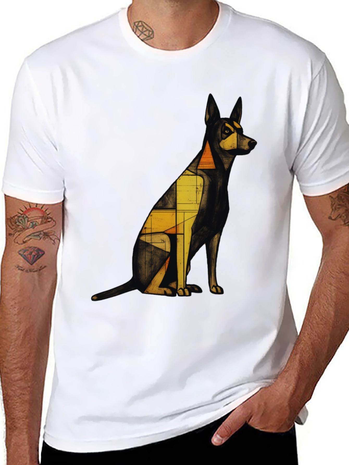 Geometric Dog Graphic Tee - Modern Art Print