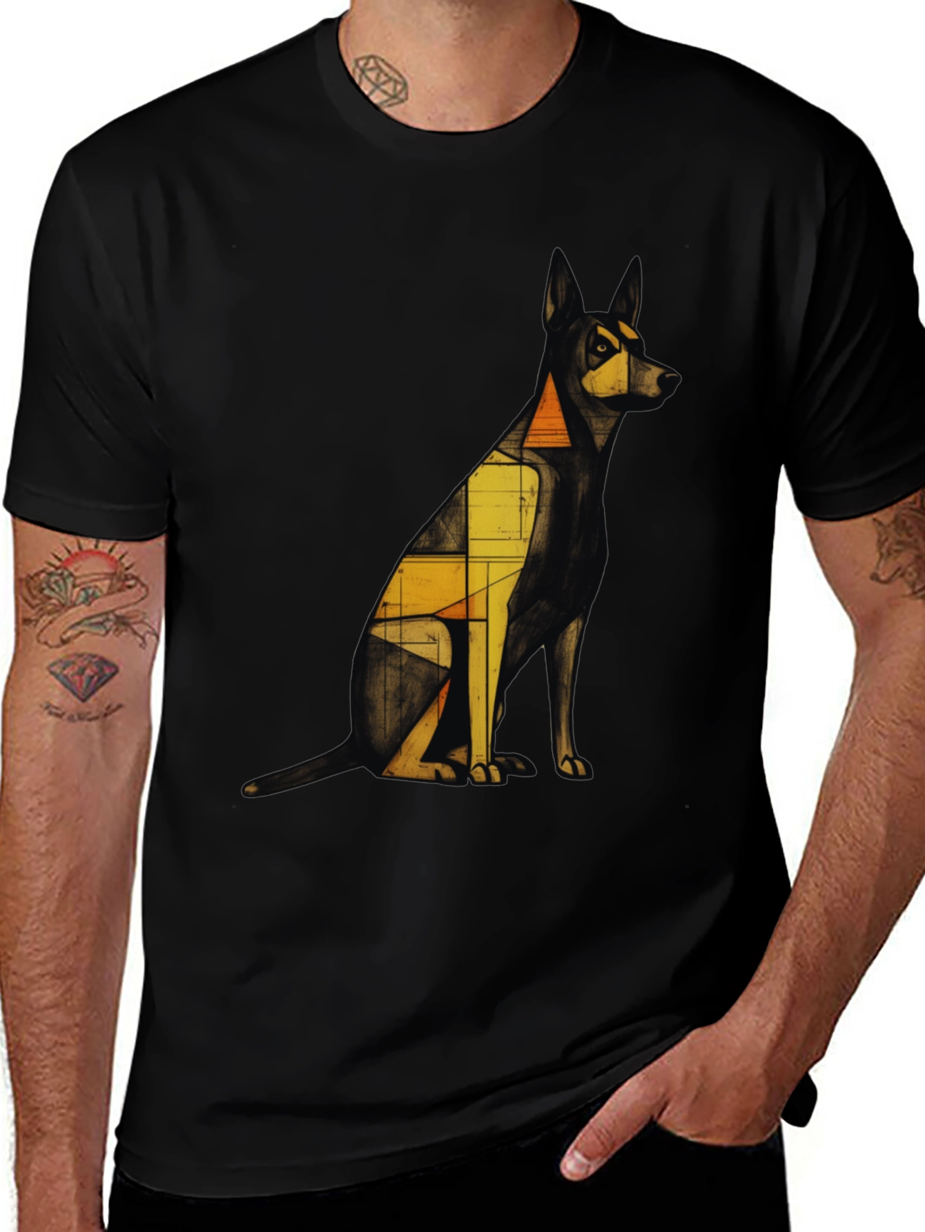 Geometric Dog Graphic Tee - Modern Art Print