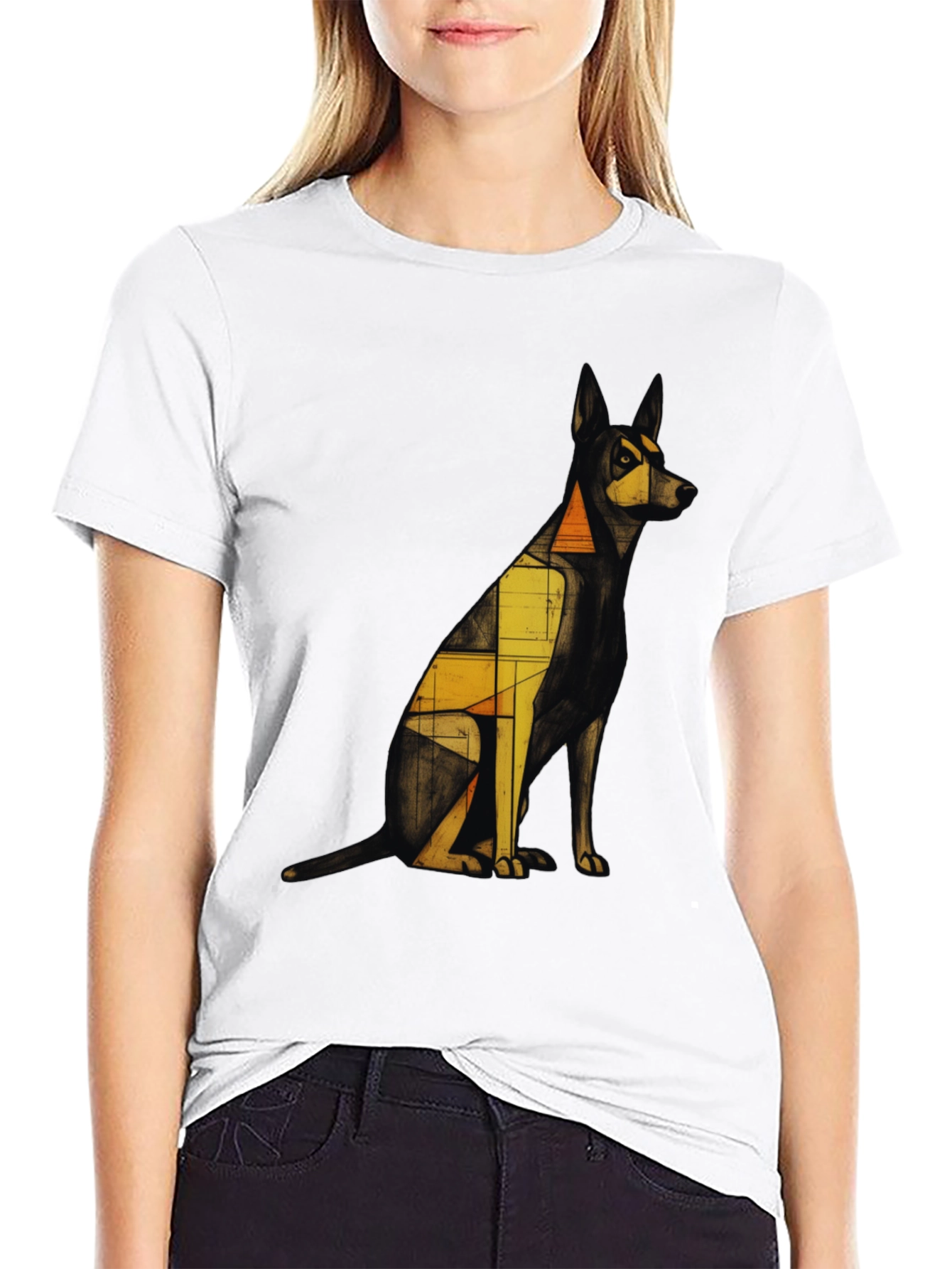 Geometric Dog Graphic Tee - Modern Art Print