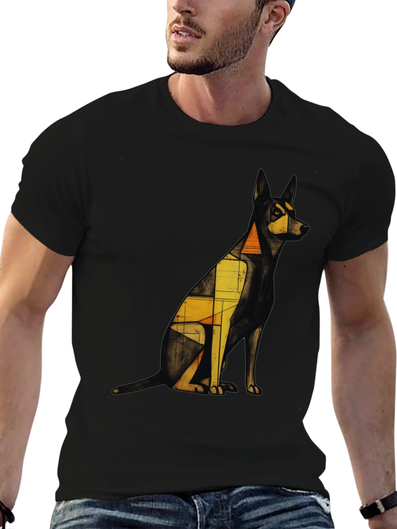 Geometric Dog Graphic Tee - Modern Art Print
