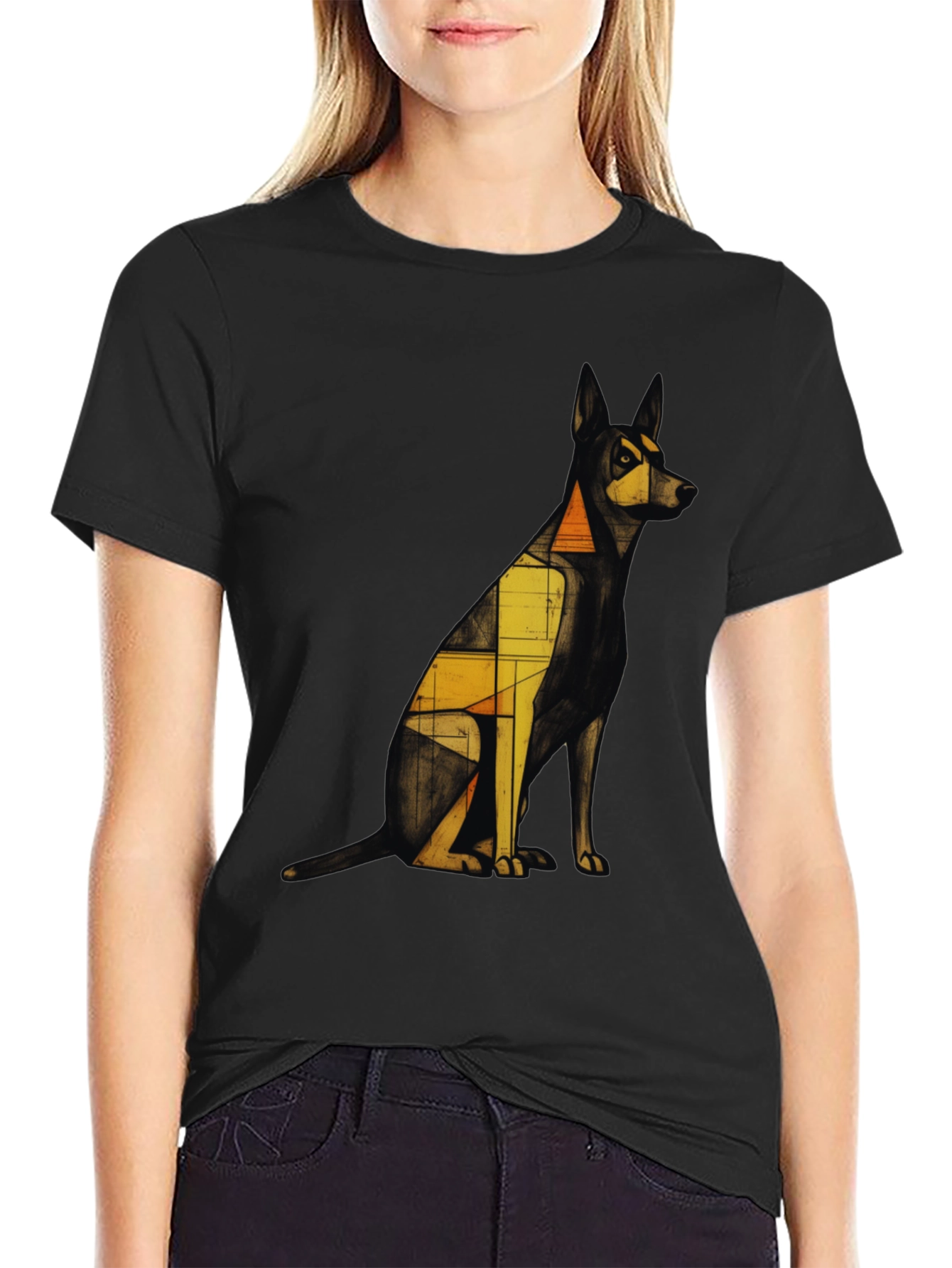 Geometric Dog Graphic Tee - Modern Art Print