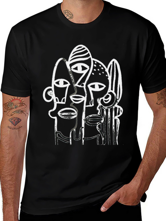 Abstract Faces Graphic Tee - Modern Art Shirt