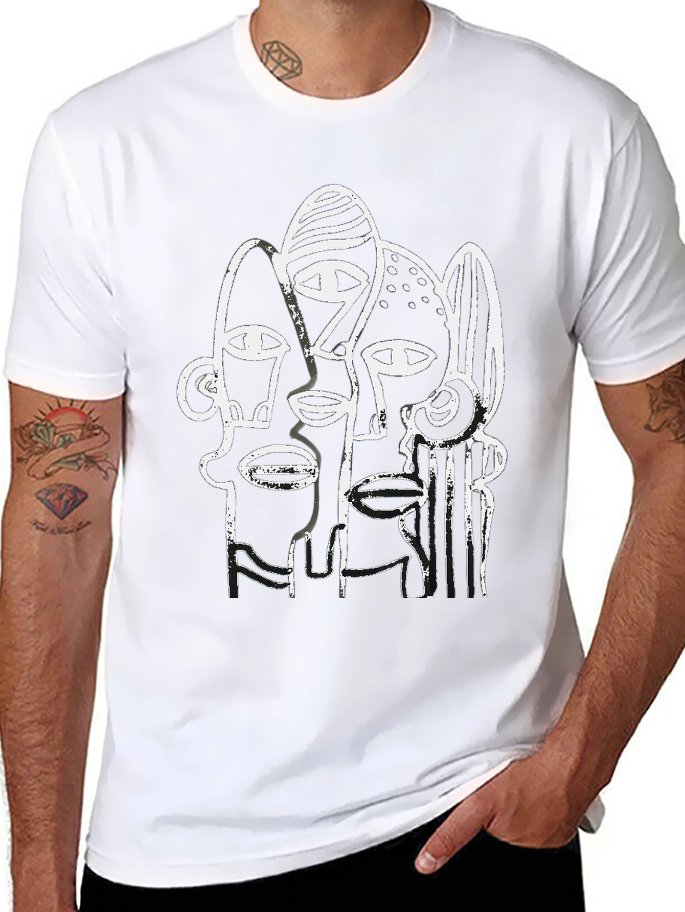 Abstract Faces Graphic Tee - Modern Art Shirt