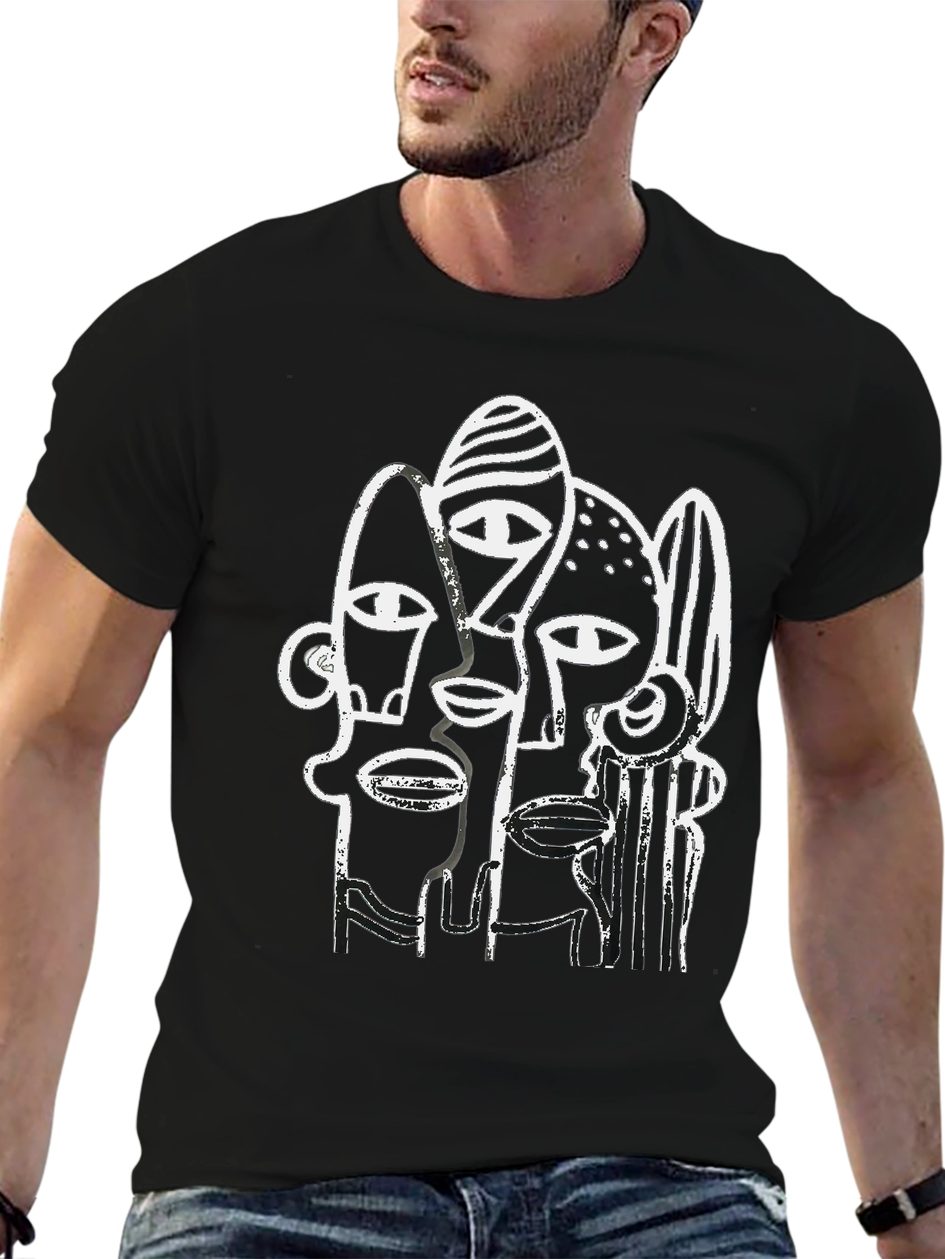 Abstract Faces Graphic Tee - Modern Art Shirt