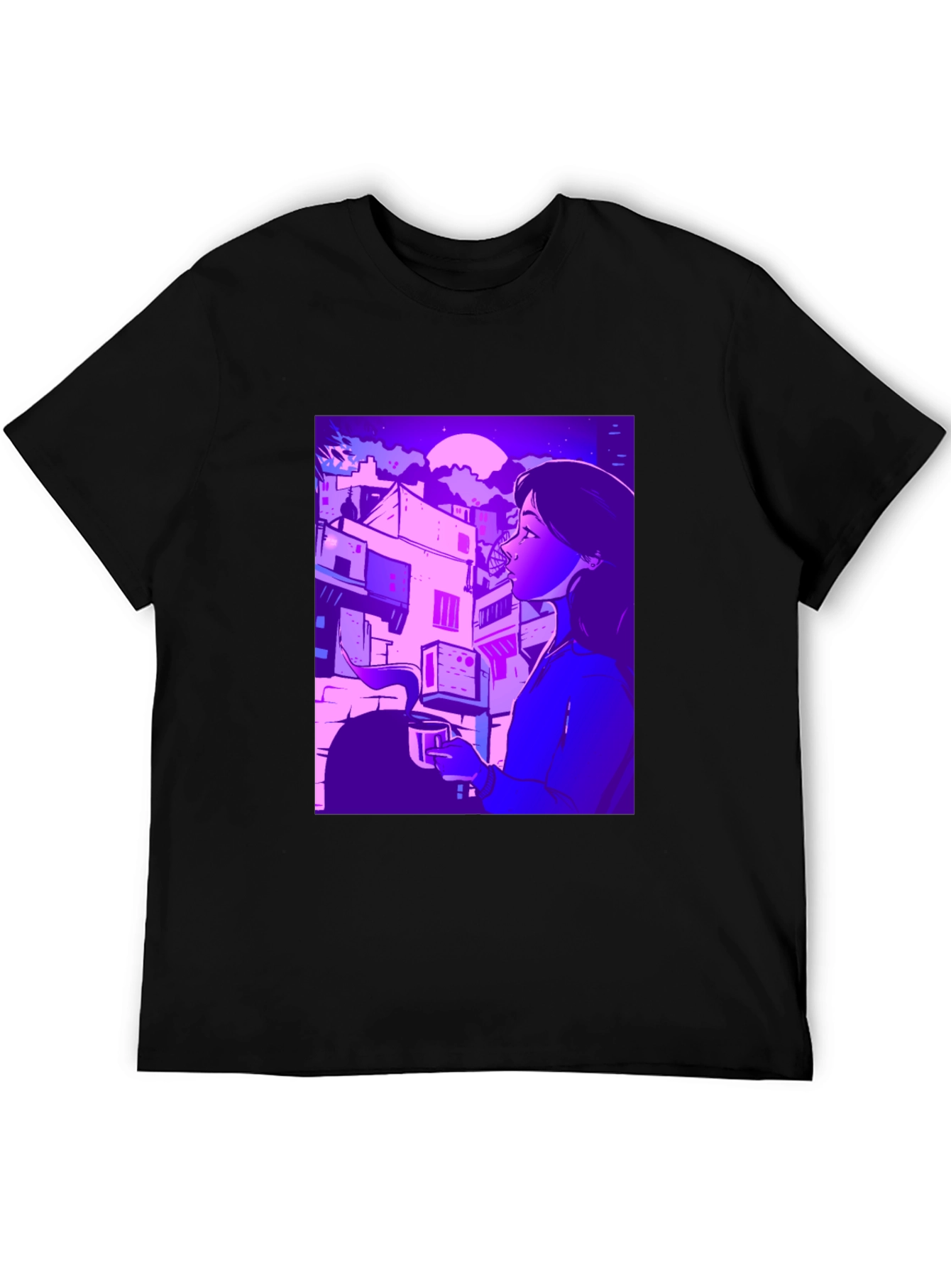 Artistic Urban Nightscape T-Shirt - Black
