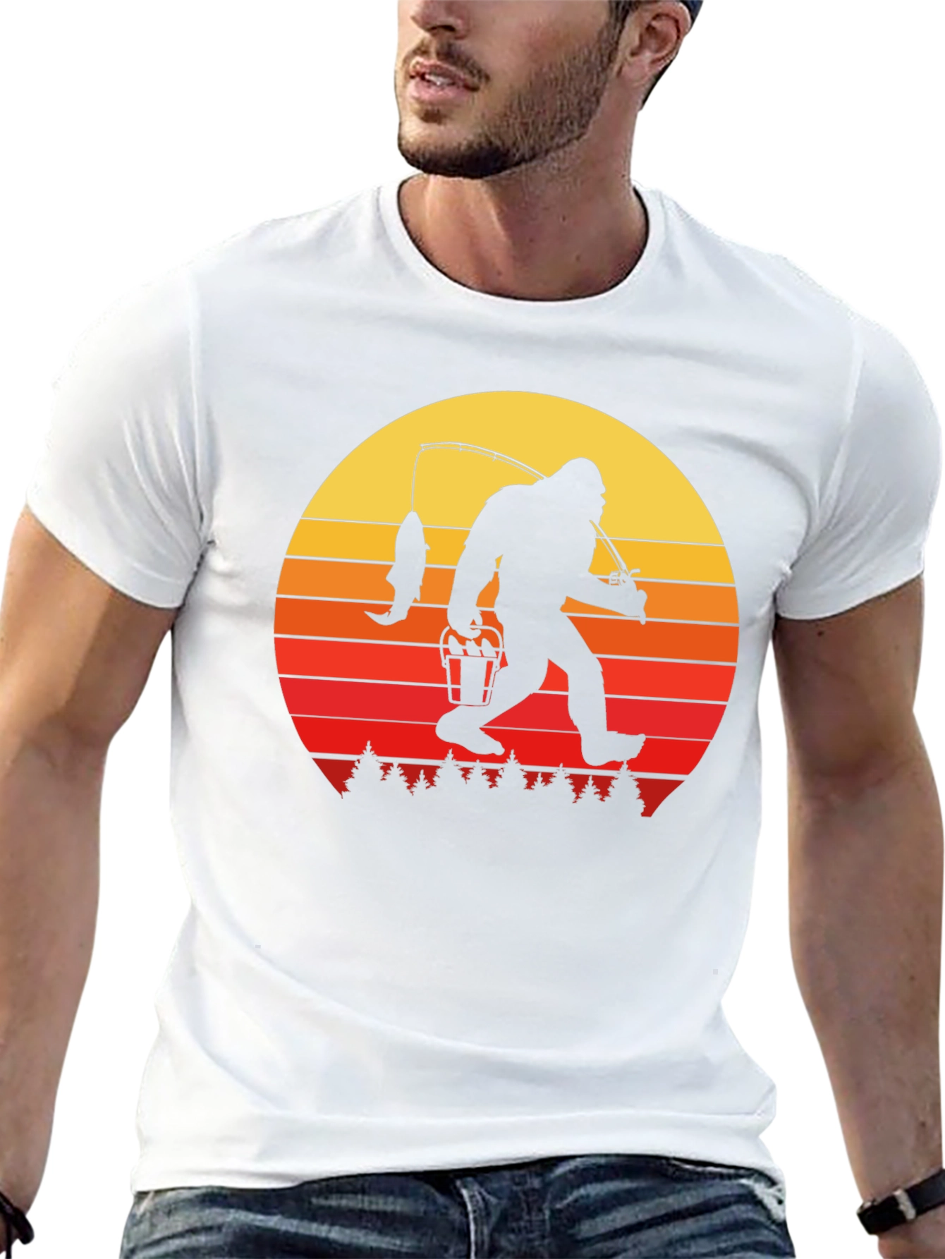 Bigfoot Fishing Sunset Graphic Tee