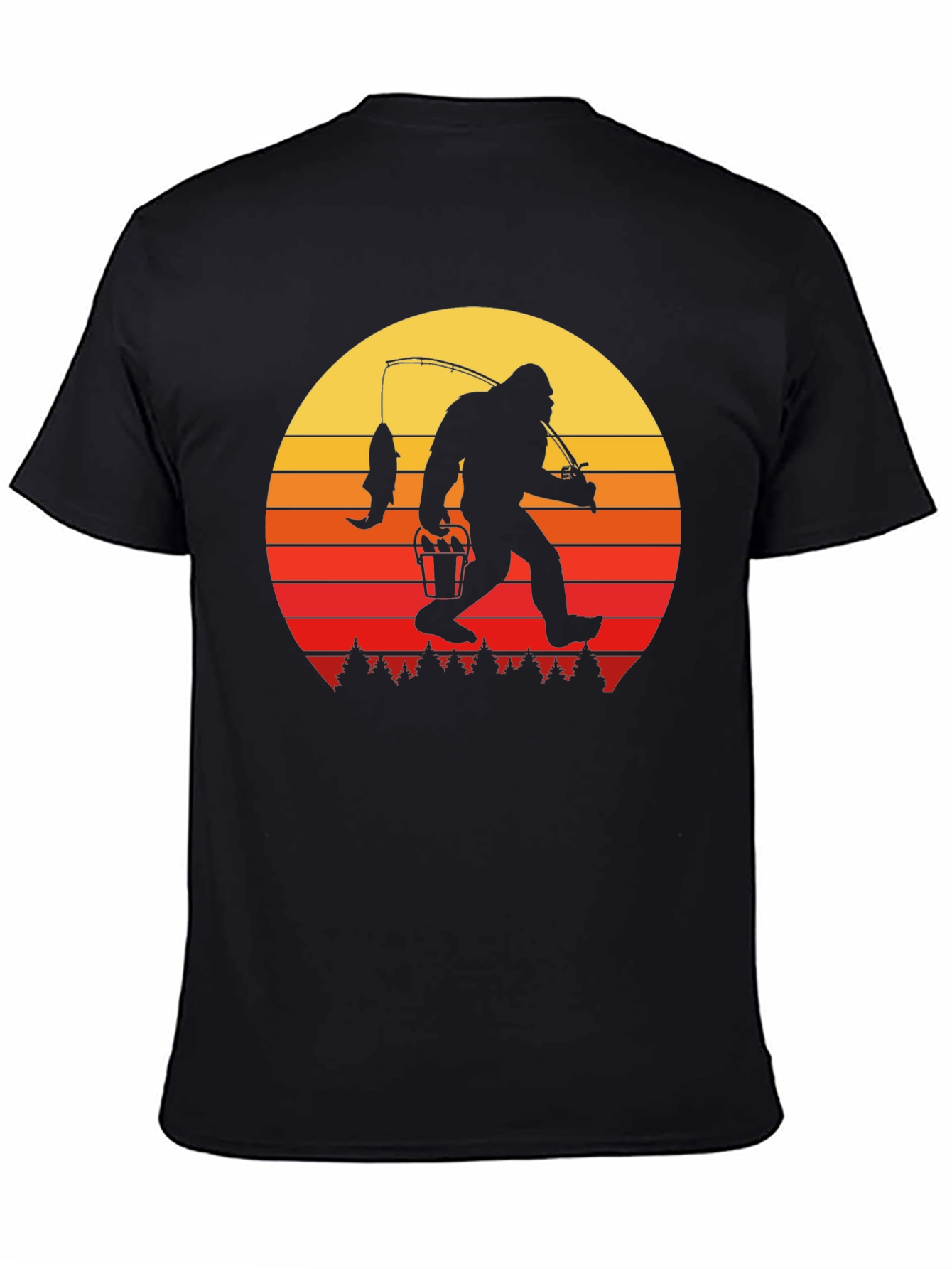 Bigfoot Fishing Sunset Graphic Tee