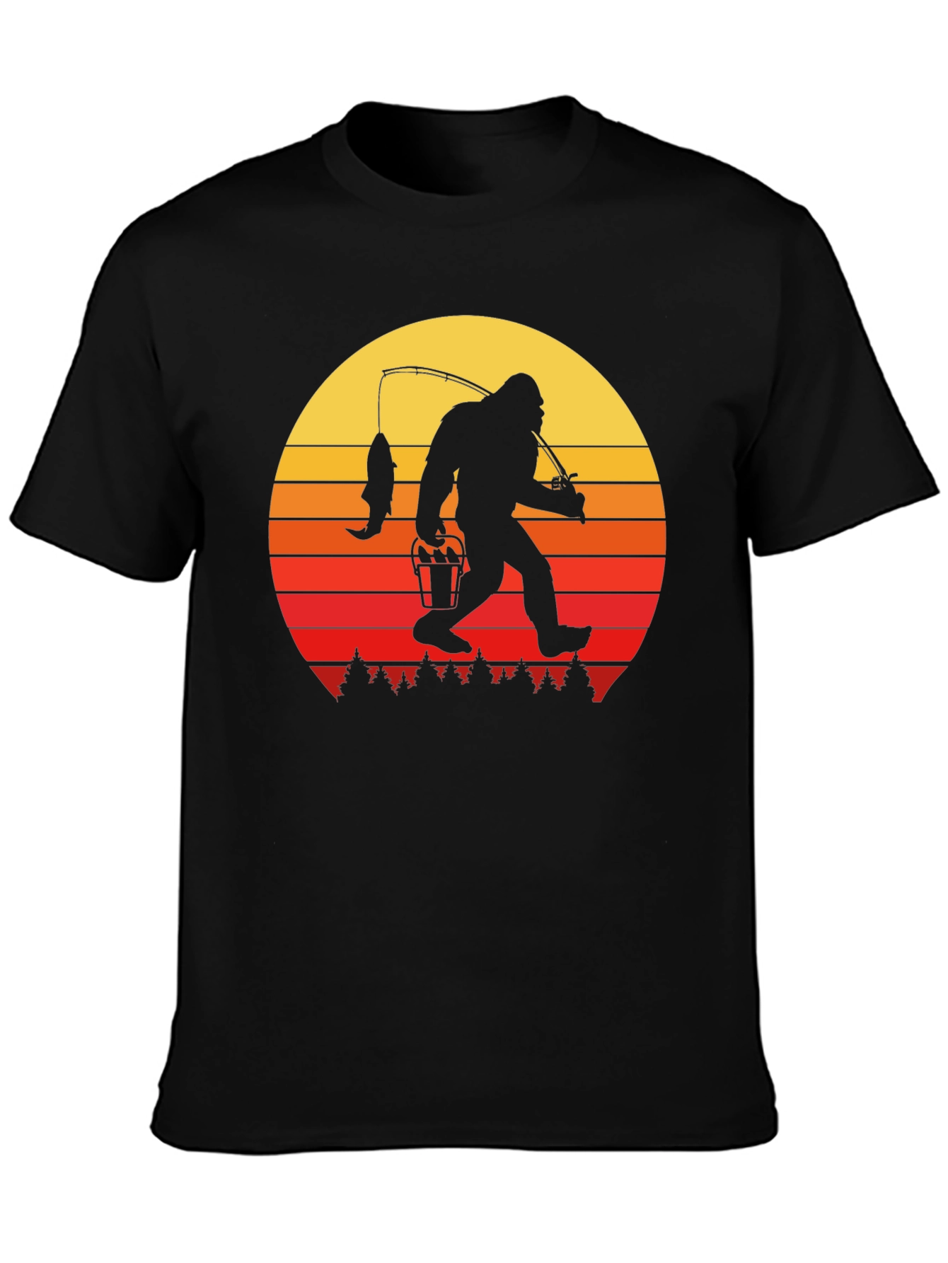 Bigfoot Fishing Sunset Graphic Tee