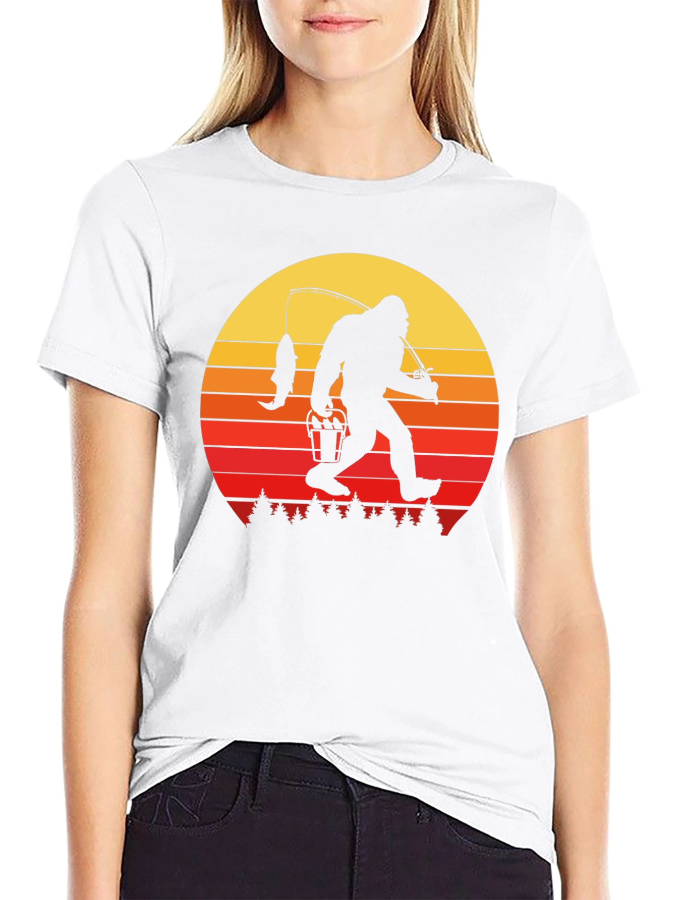 Bigfoot Fishing Sunset Graphic Tee