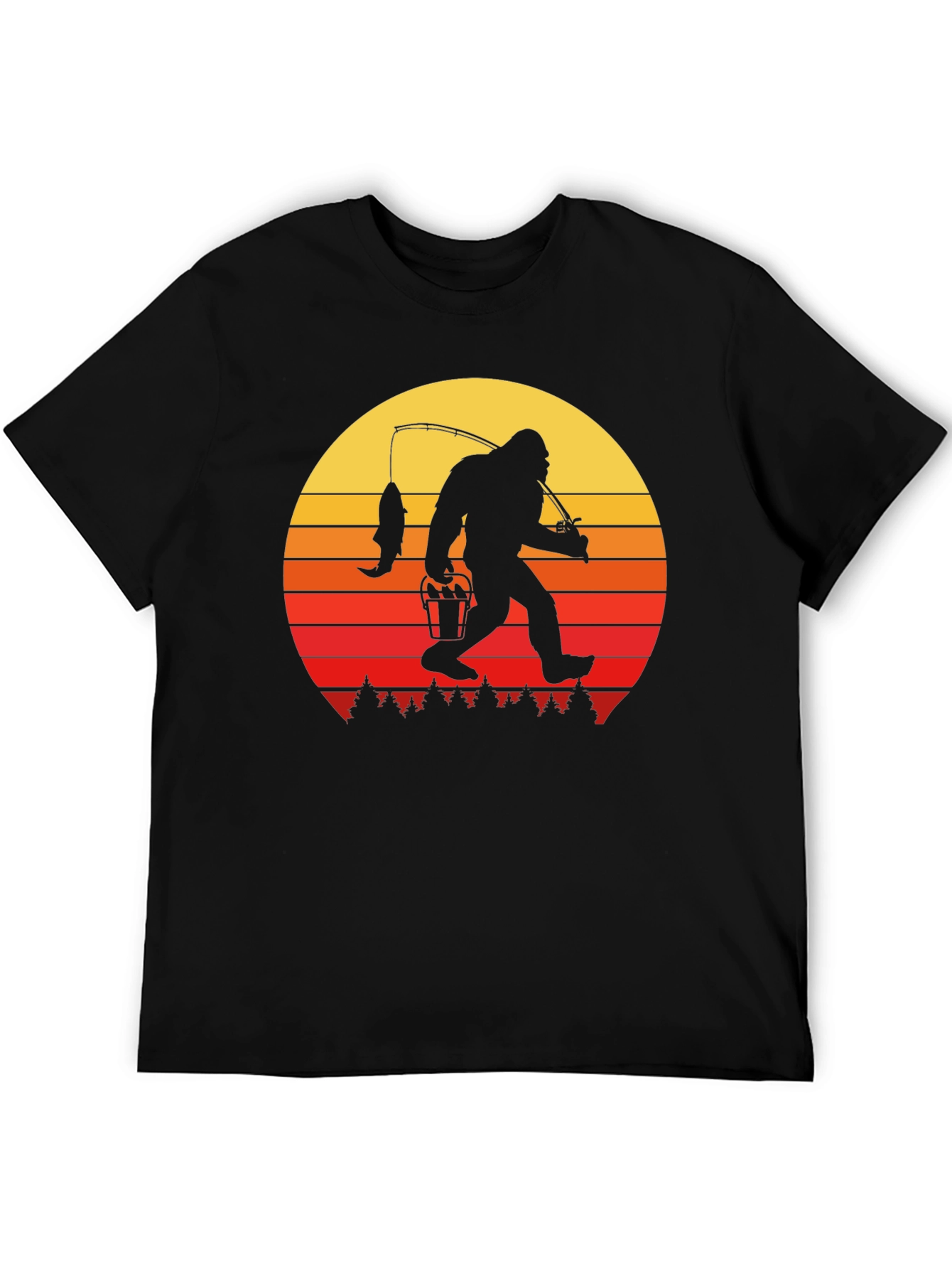 Bigfoot Fishing Sunset Graphic Tee