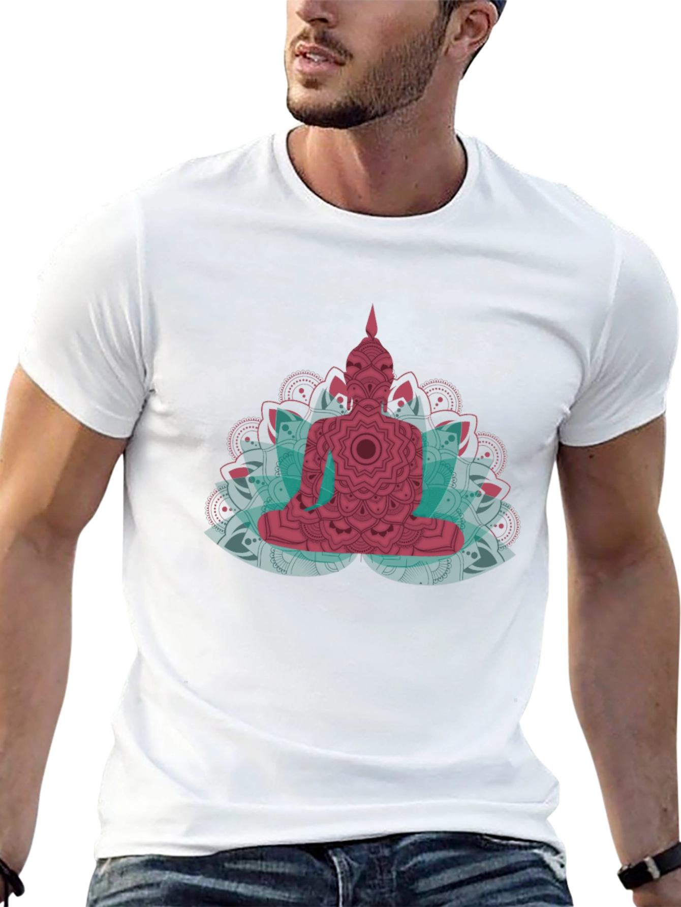 Buddha Mandala Graphic Print Black T-Shirt