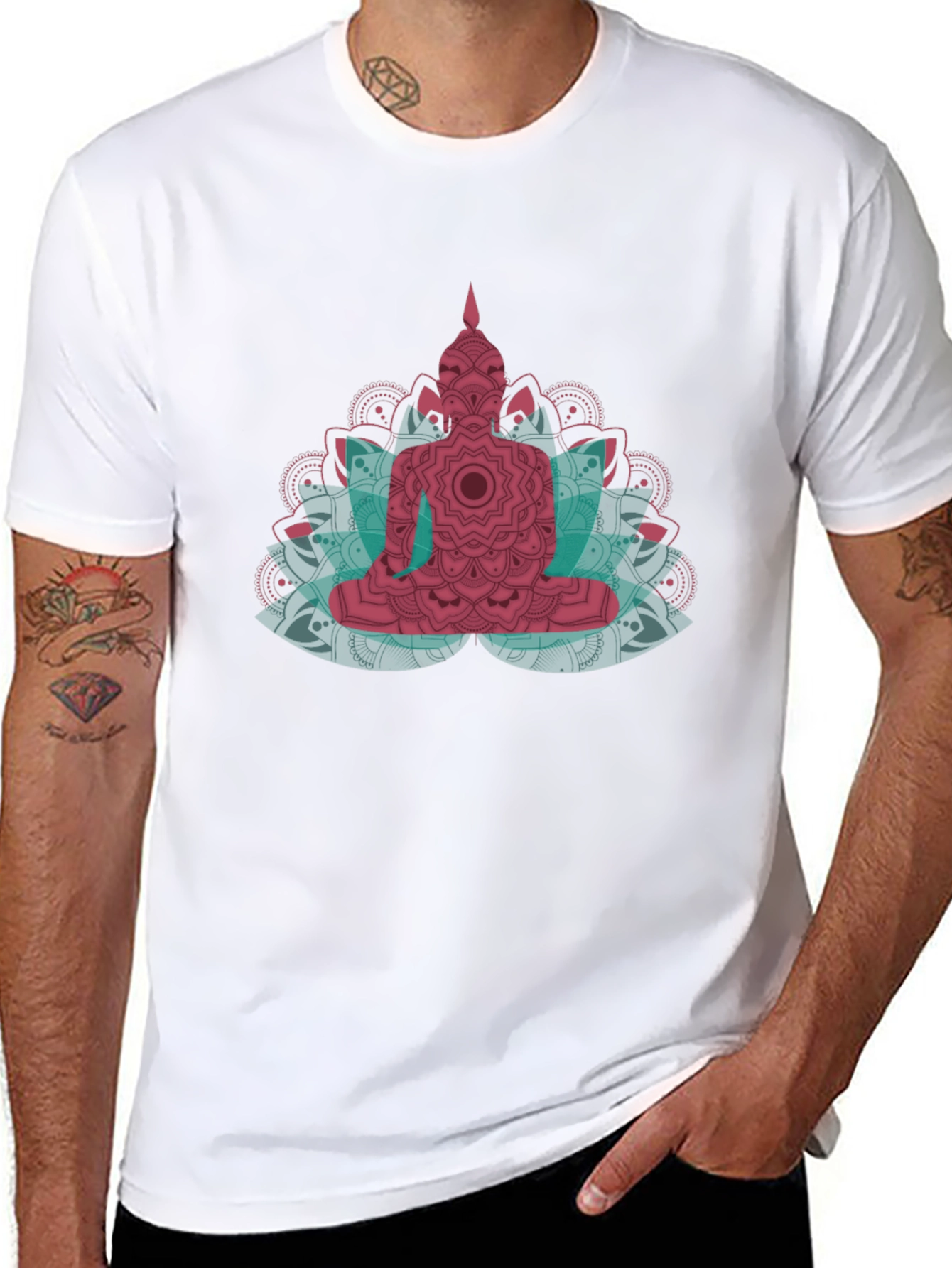 Buddha Mandala Graphic Print Black T-Shirt