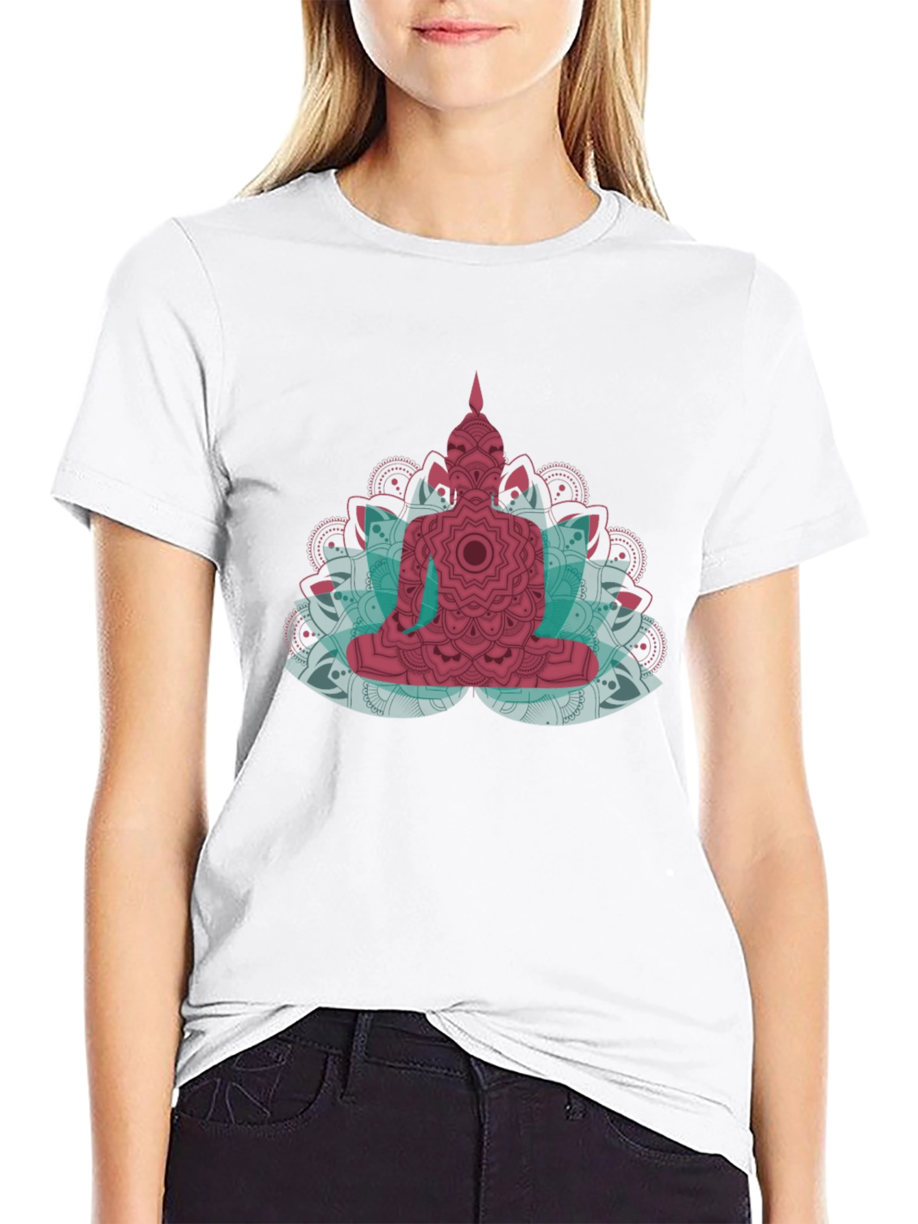Buddha Mandala Graphic Print Black T-Shirt