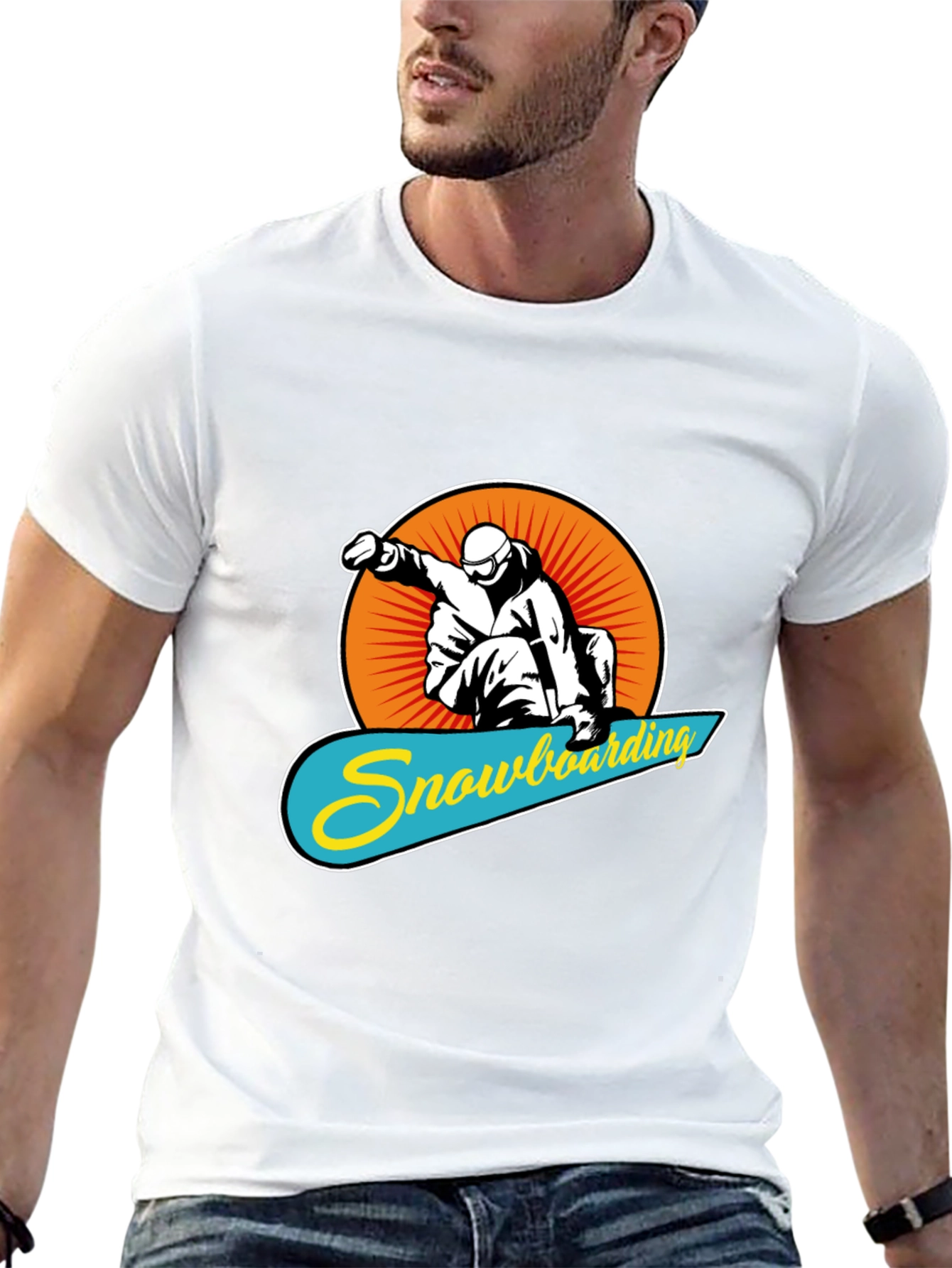 Snowboarding Graphic Tee - Black Crew Neck T-Shirt