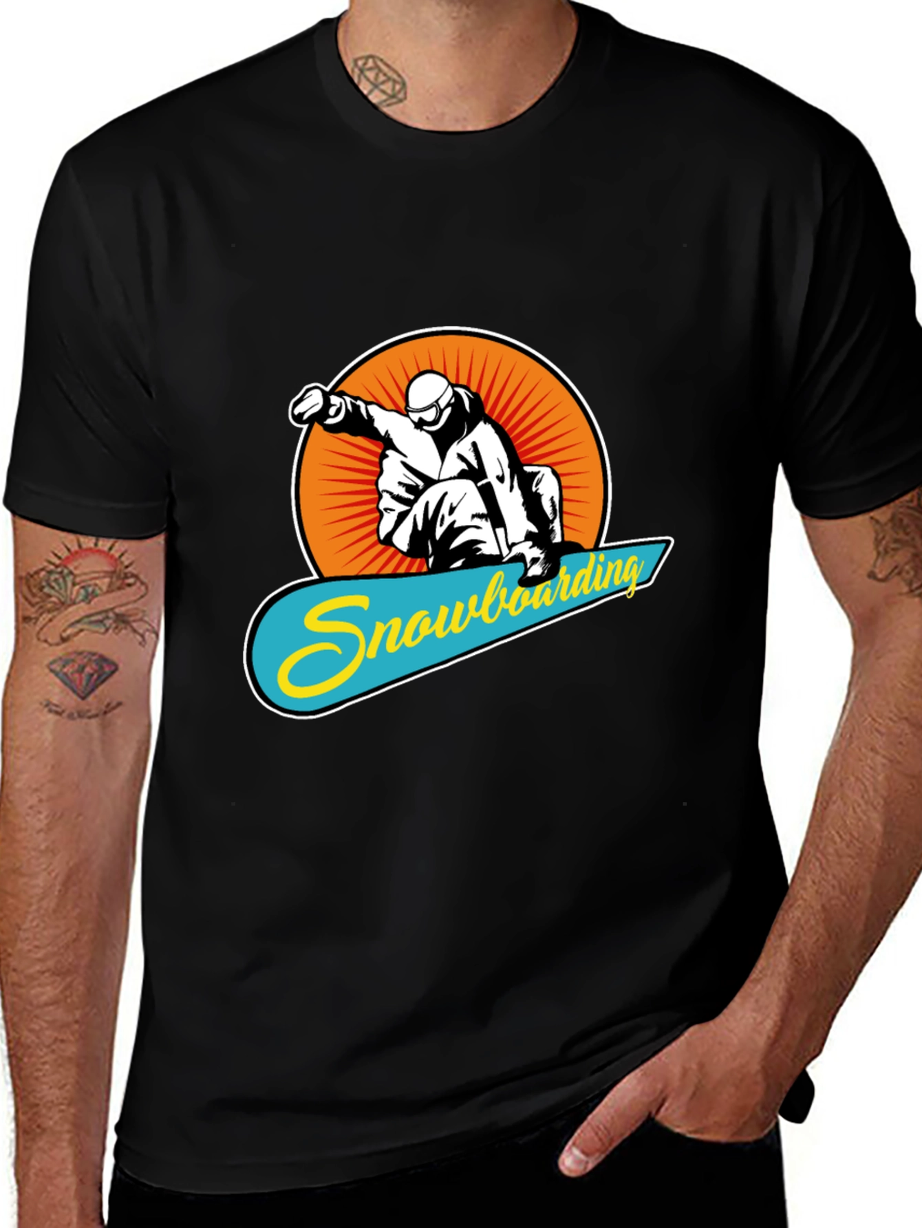 Snowboarding Graphic Tee - Black Crew Neck T-Shirt