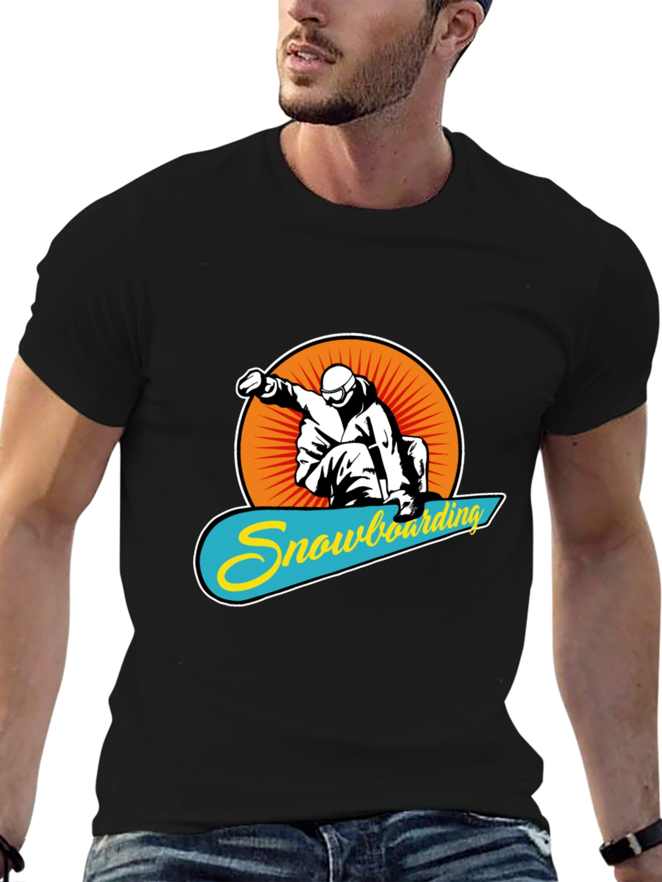 Snowboarding Graphic Tee - Black Crew Neck T-Shirt