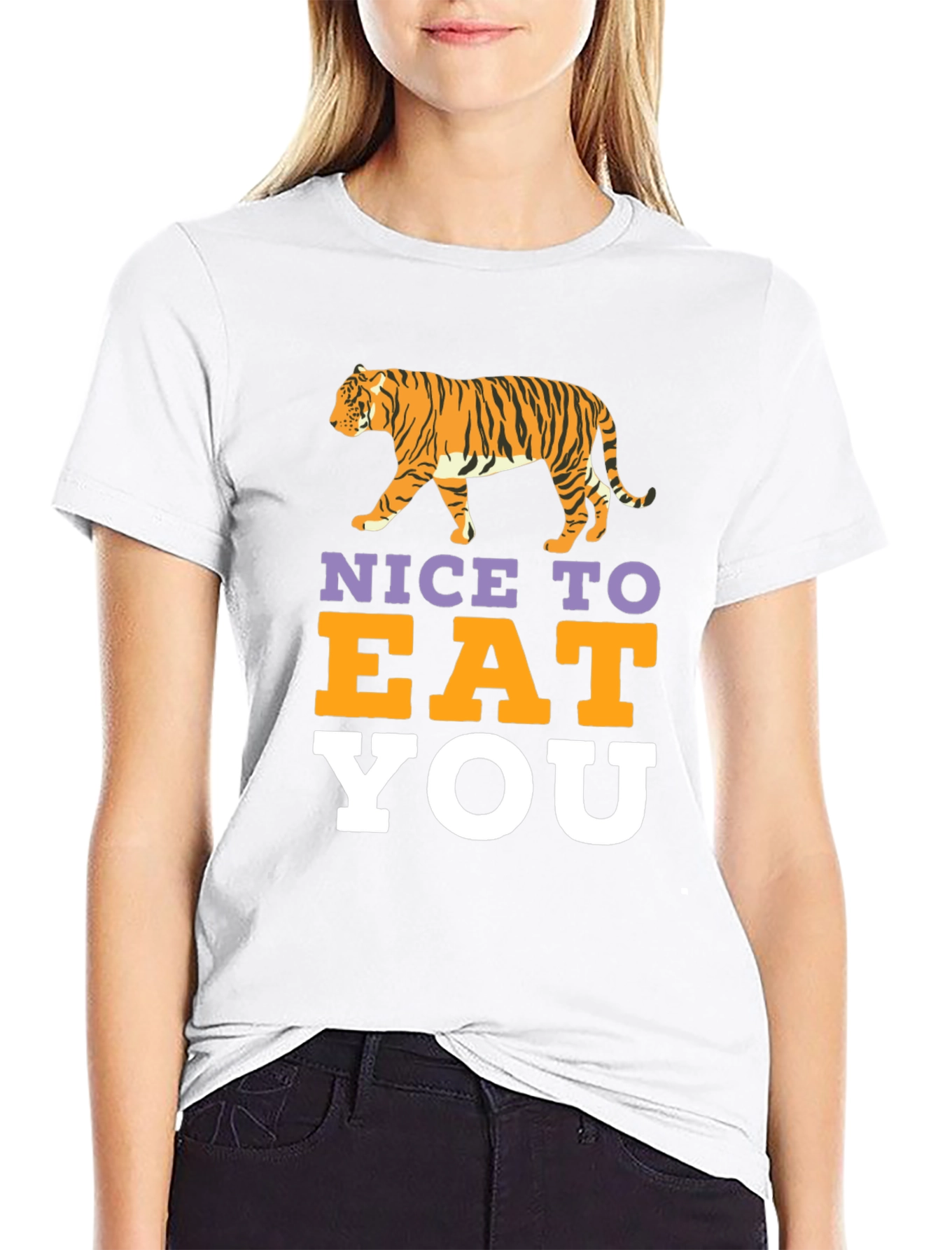 Nice To Eat You Tiger Graphic Black T-Shirt