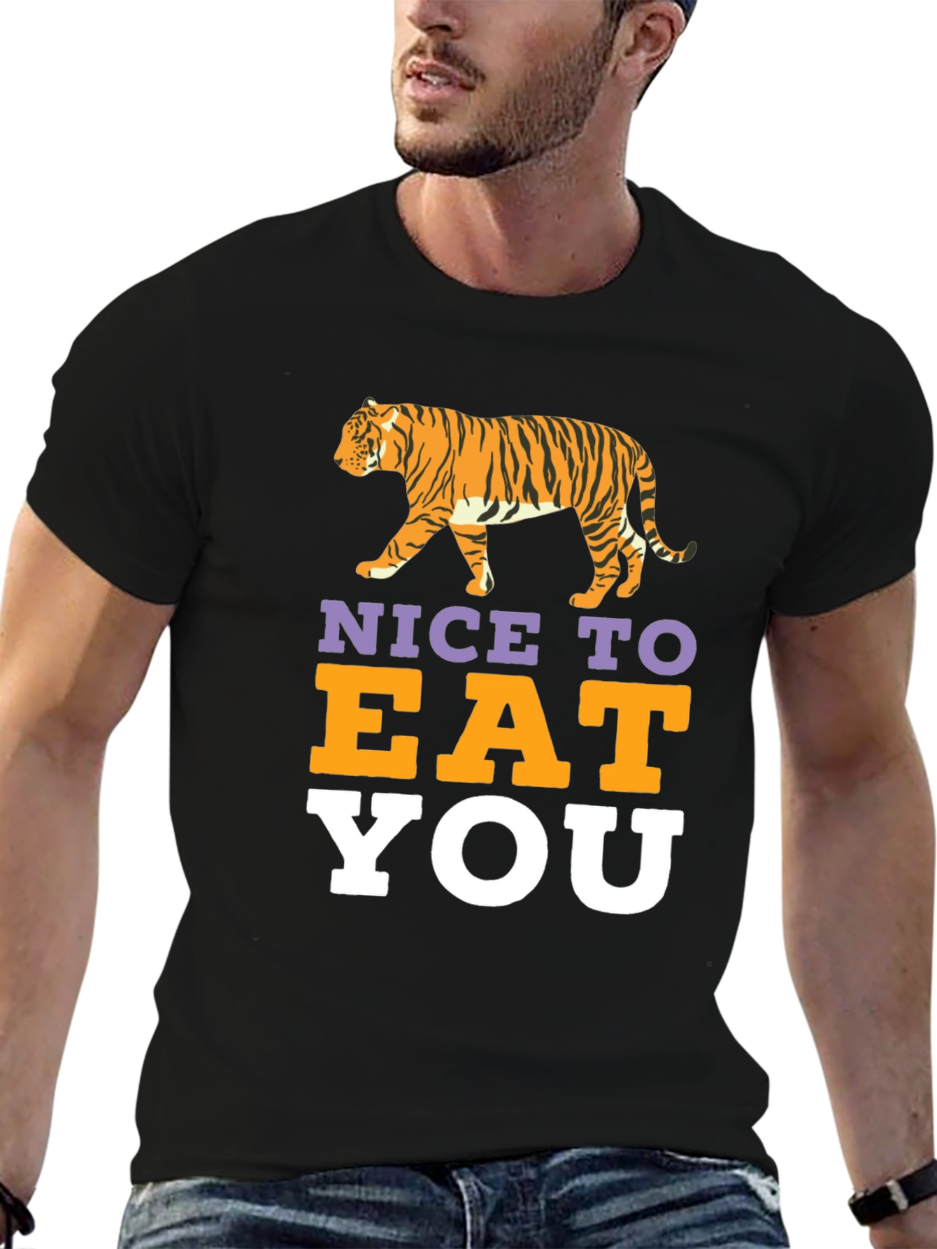 Nice To Eat You Tiger Graphic Black T-Shirt