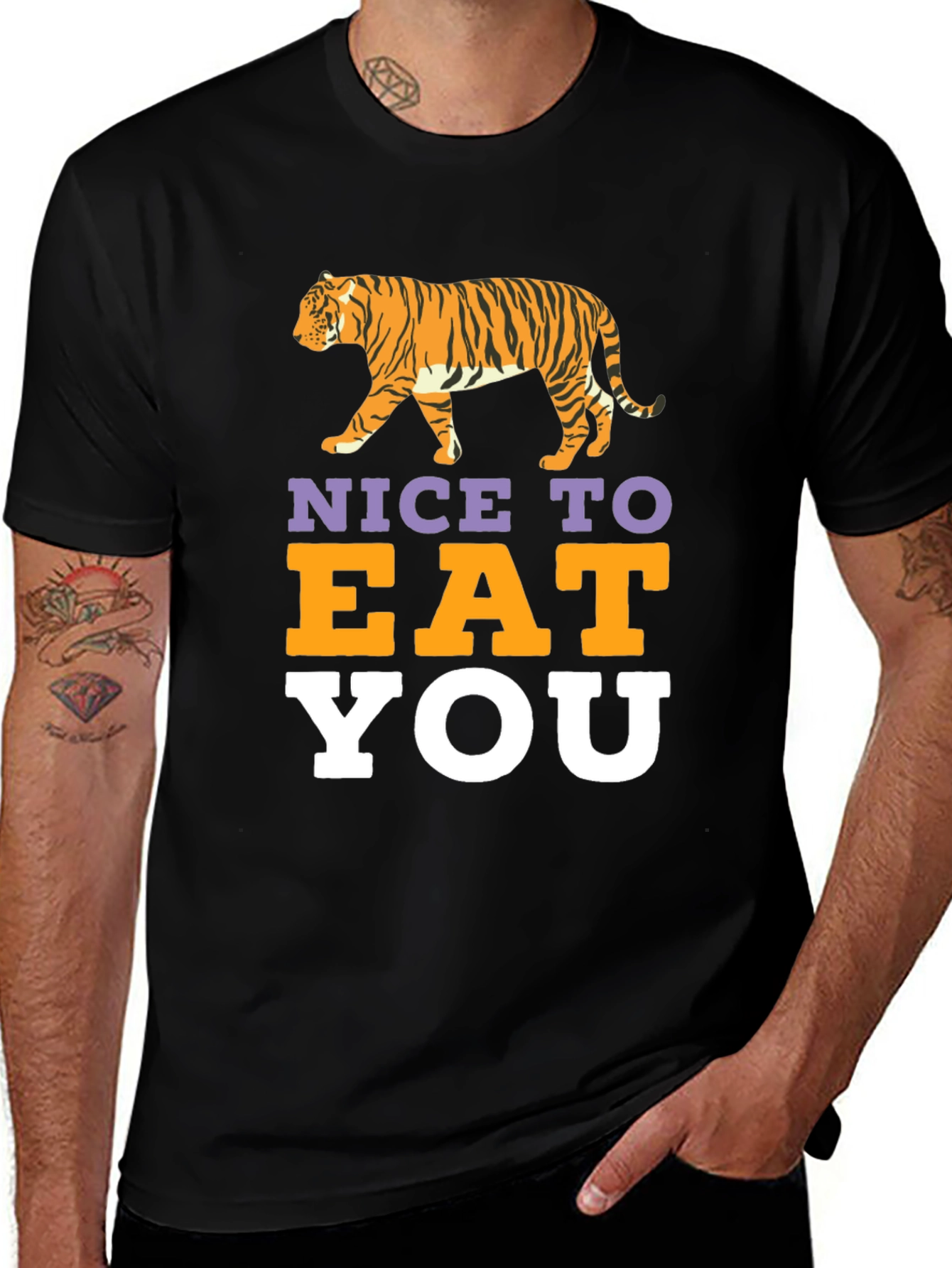 Nice To Eat You Tiger Graphic Black T-Shirt