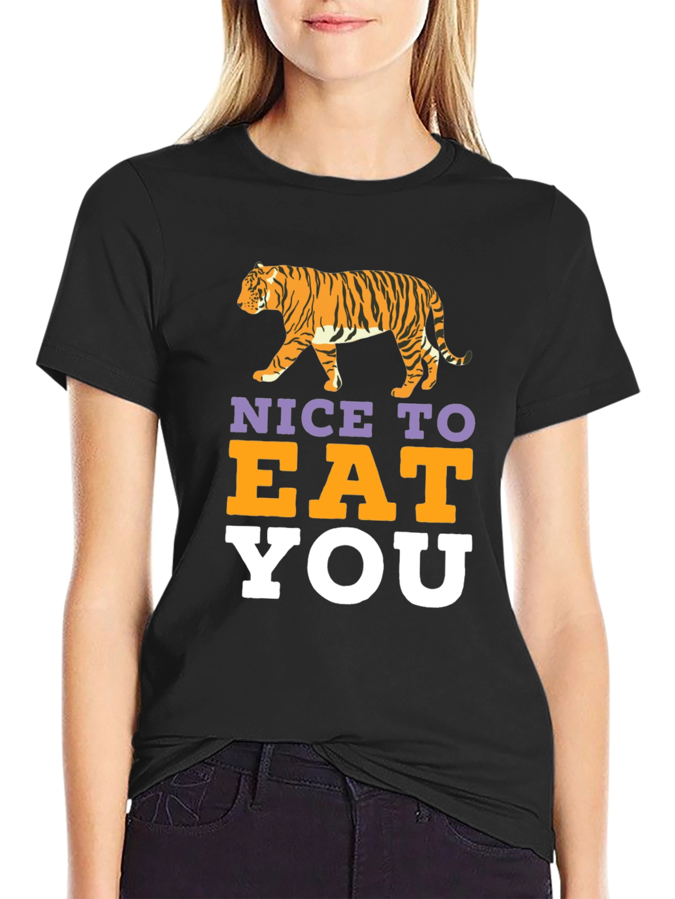 Nice To Eat You Tiger Graphic Black T-Shirt