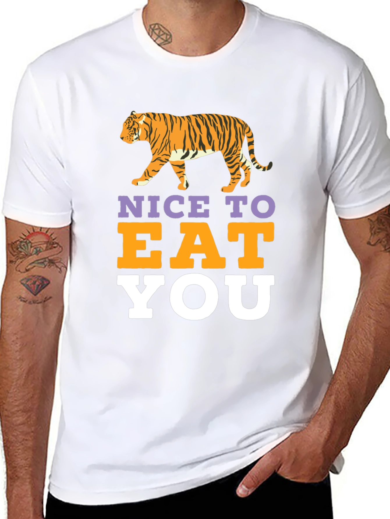 Nice To Eat You Tiger Graphic Black T-Shirt