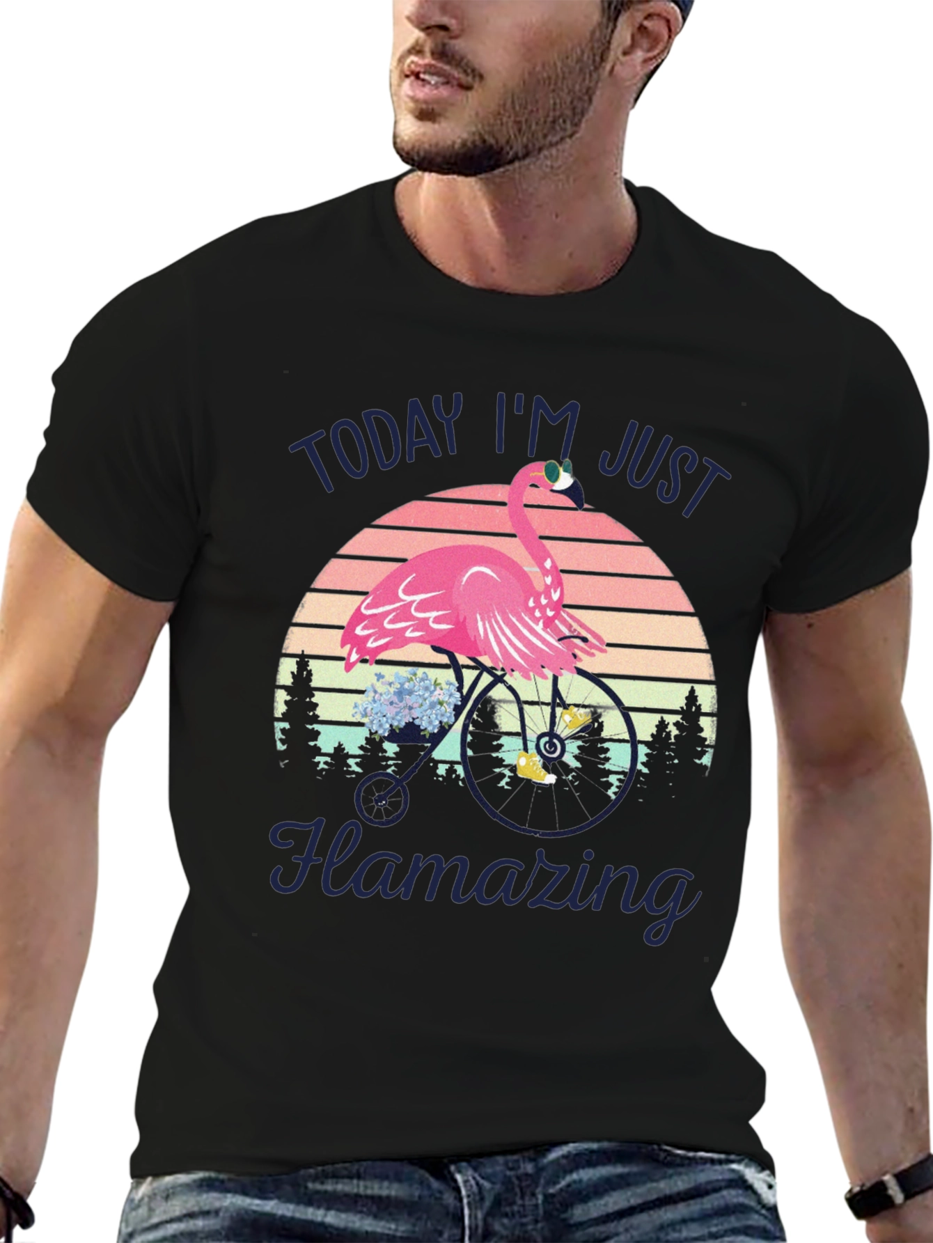 Flamazing Flamingo on Bike T-Shirt - Quirky Graphic Tee