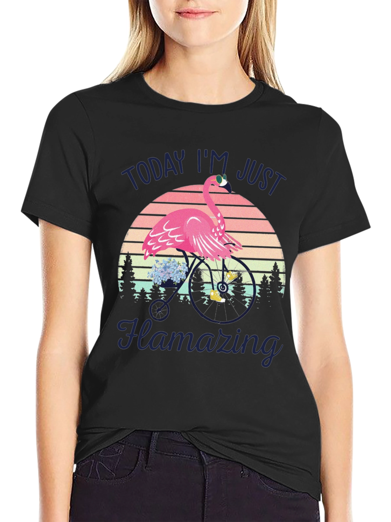 Flamazing Flamingo on Bike T-Shirt - Quirky Graphic Tee
