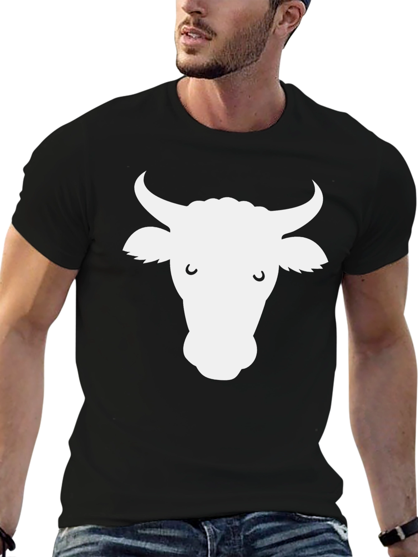 Cow Face Graphic Tee - Black Cotton T-Shirt