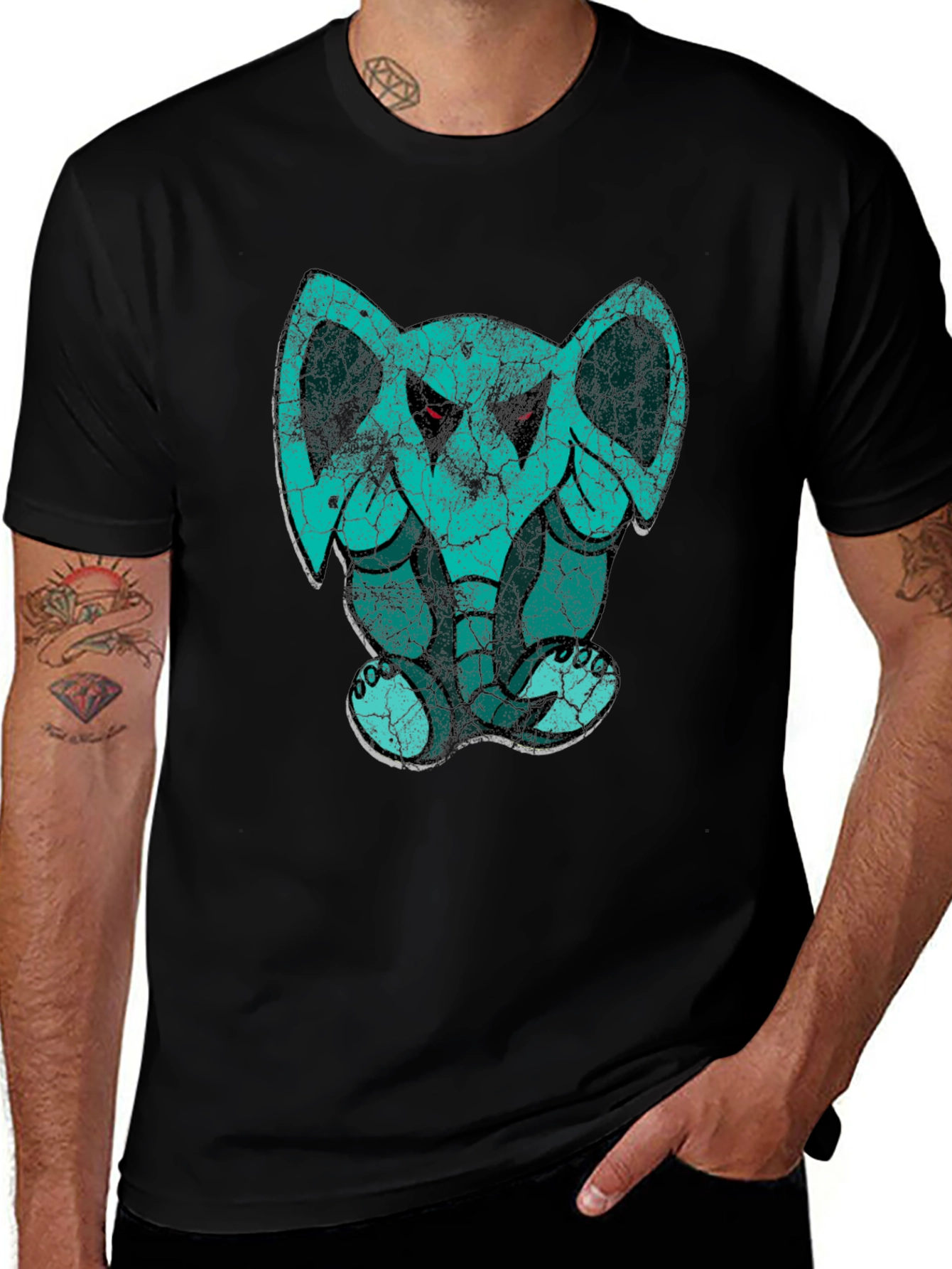 Elephant Graphic Print Black Cotton T-Shirt