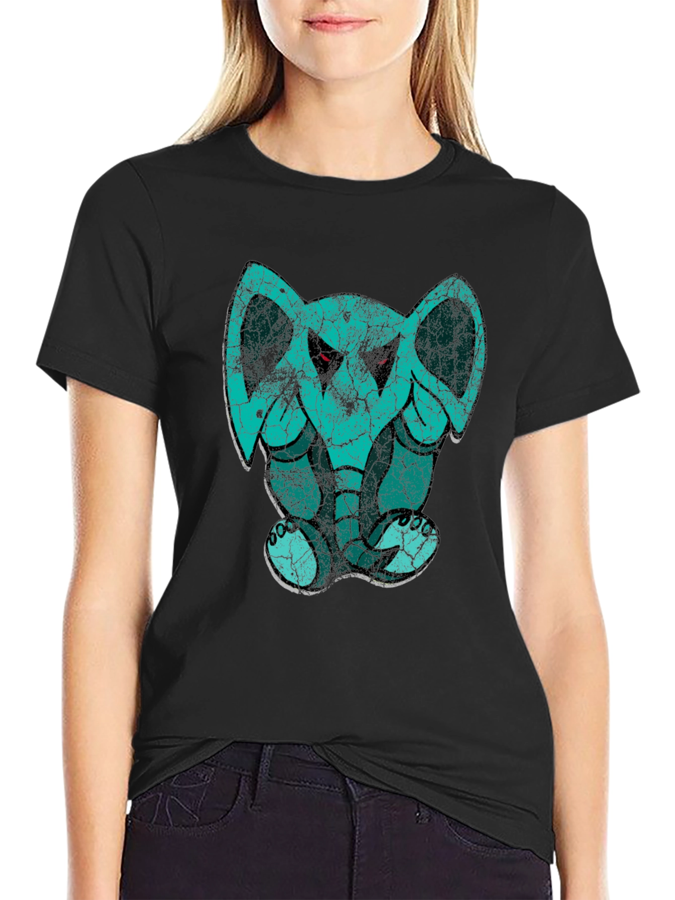 Elephant Graphic Print Black Cotton T-Shirt