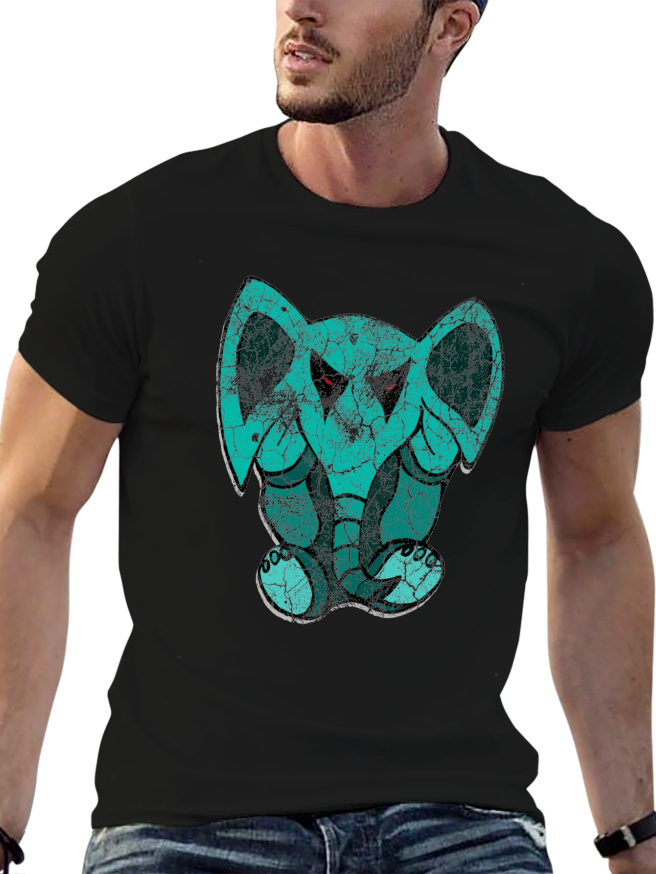 Elephant Graphic Print Black Cotton T-Shirt