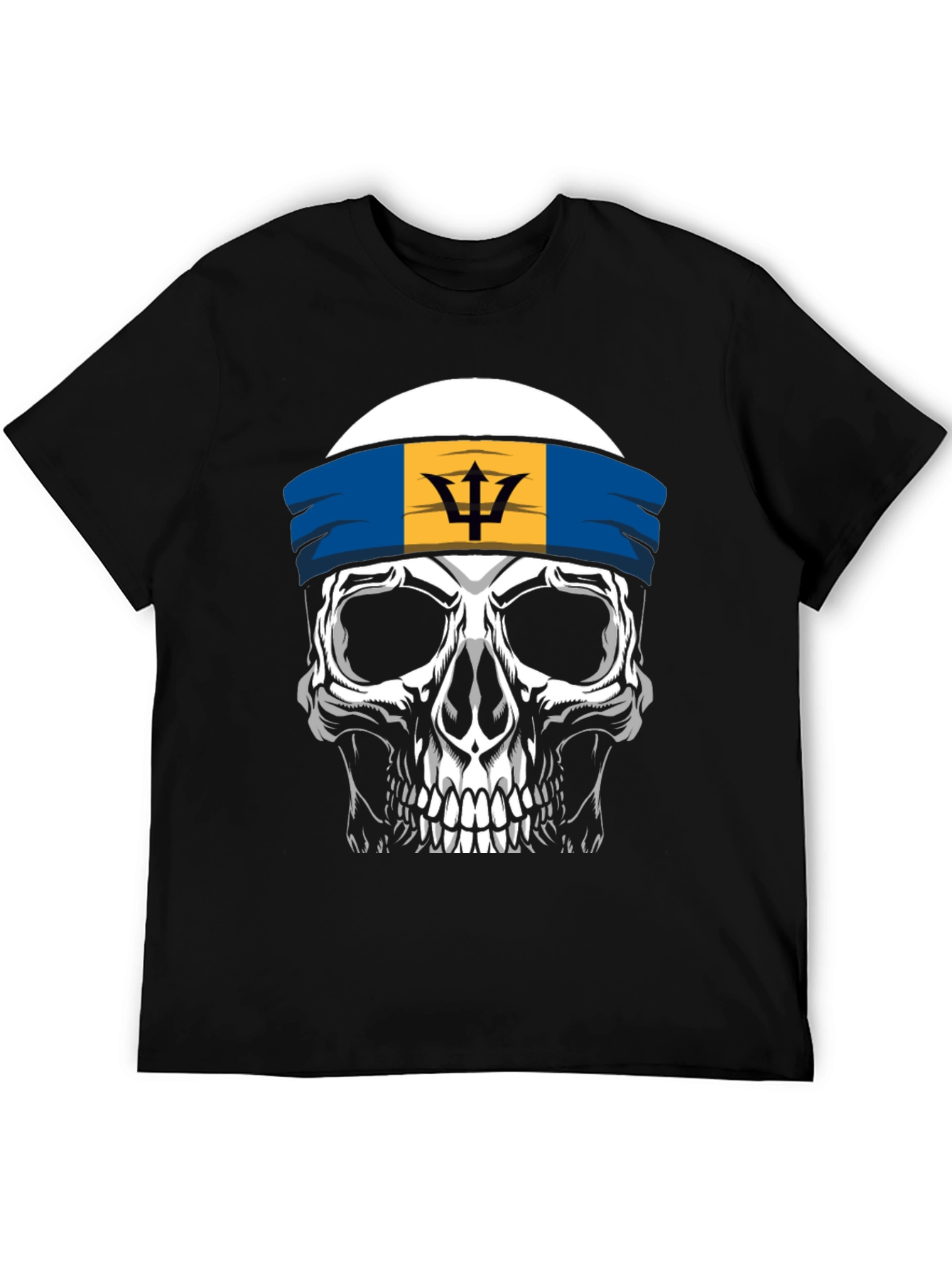 Barbados Flag Skull Graphic Tee - Black