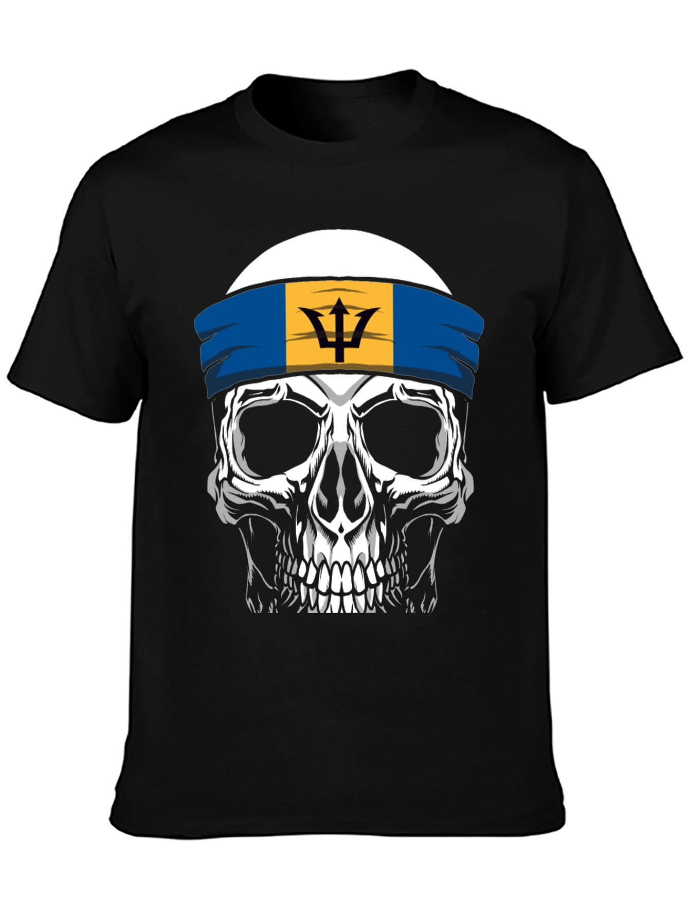 Barbados Flag Skull Graphic Tee - Black