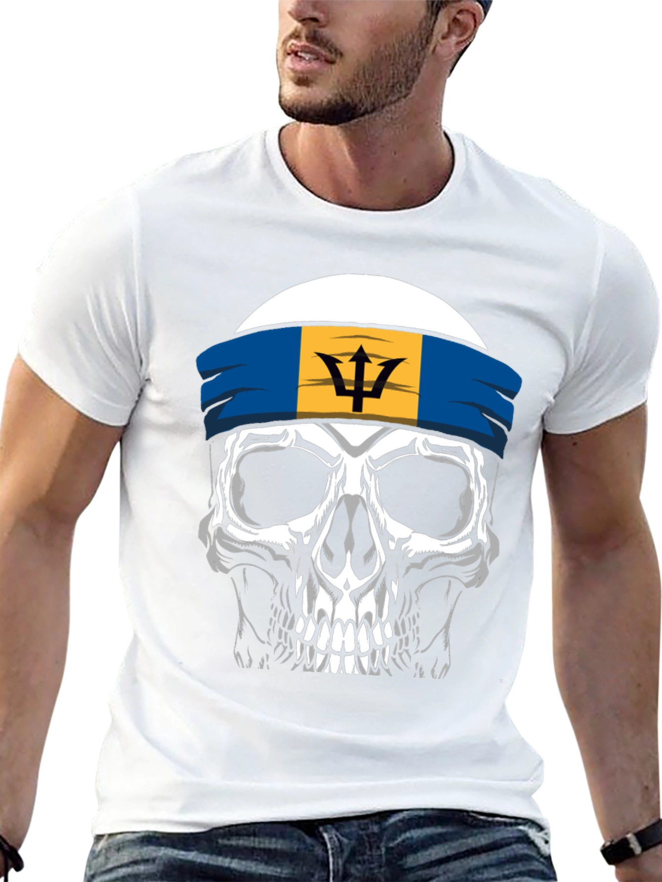 Barbados Flag Skull Graphic Tee - Black