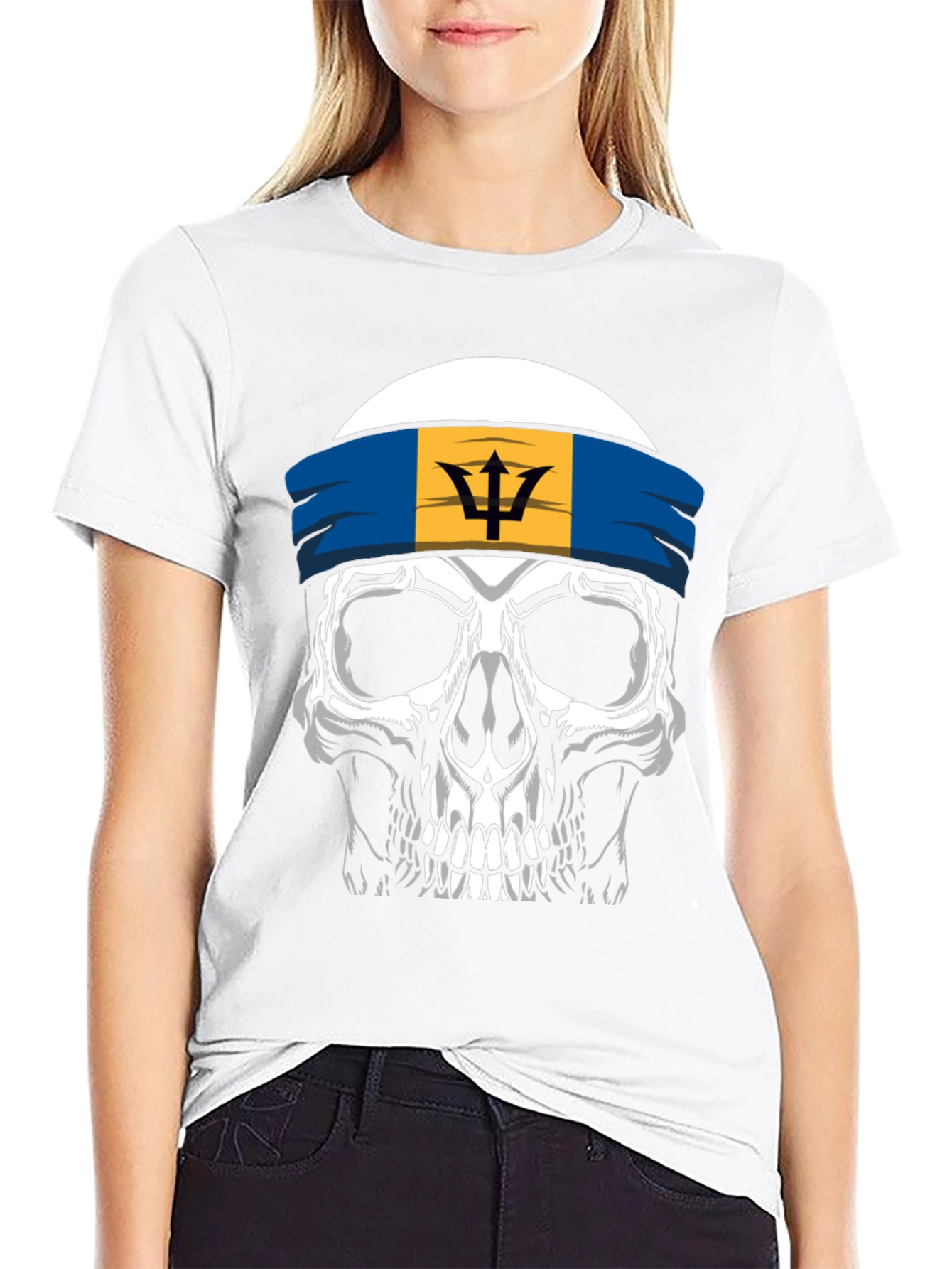 Barbados Flag Skull Graphic Tee - Black
