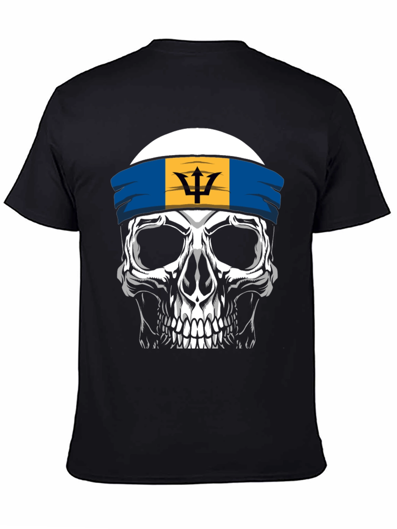 Barbados Flag Skull Graphic Tee - Black