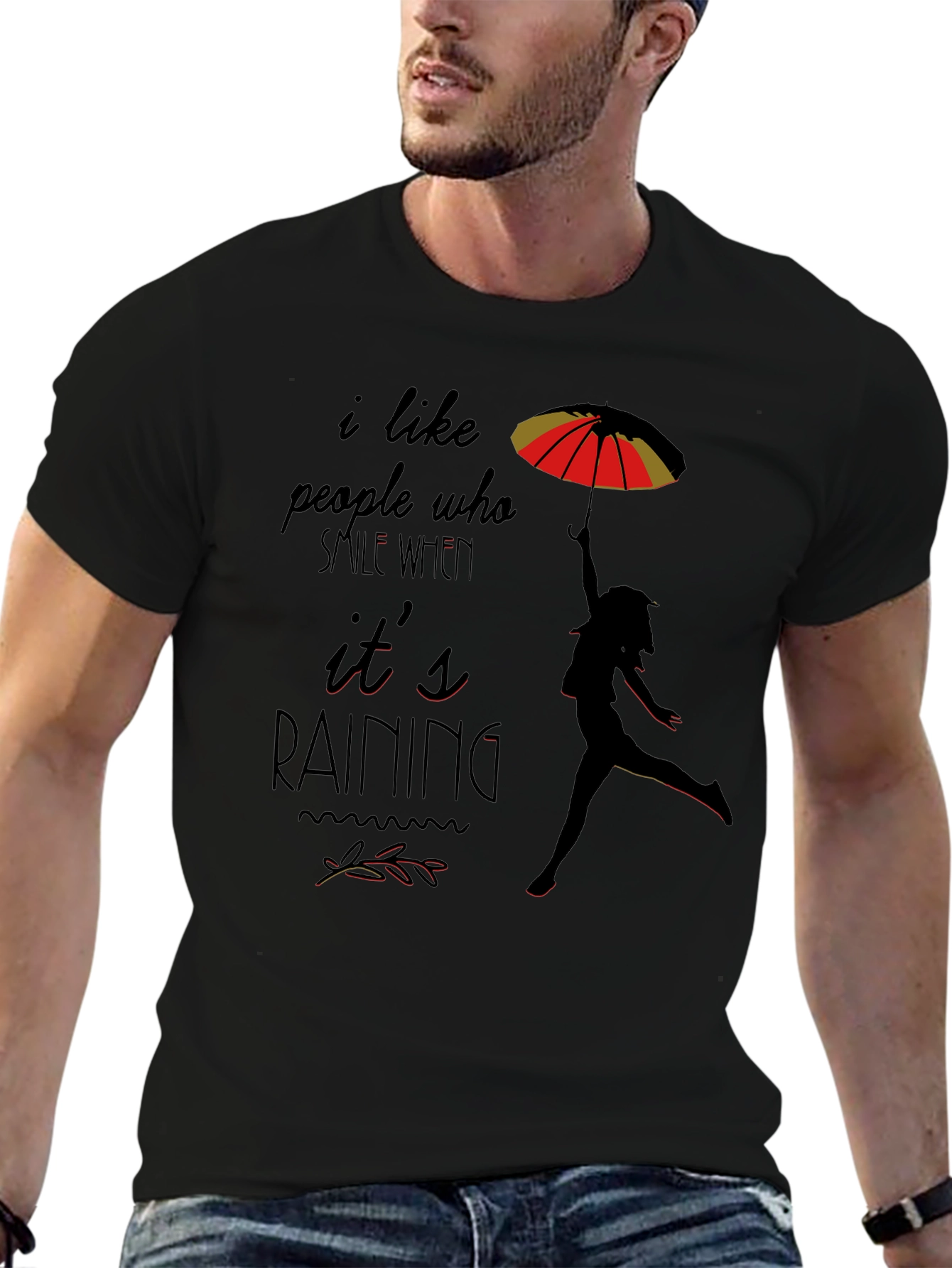 Rainy Day Smile Graphic Tee - Unisex Black Shirt