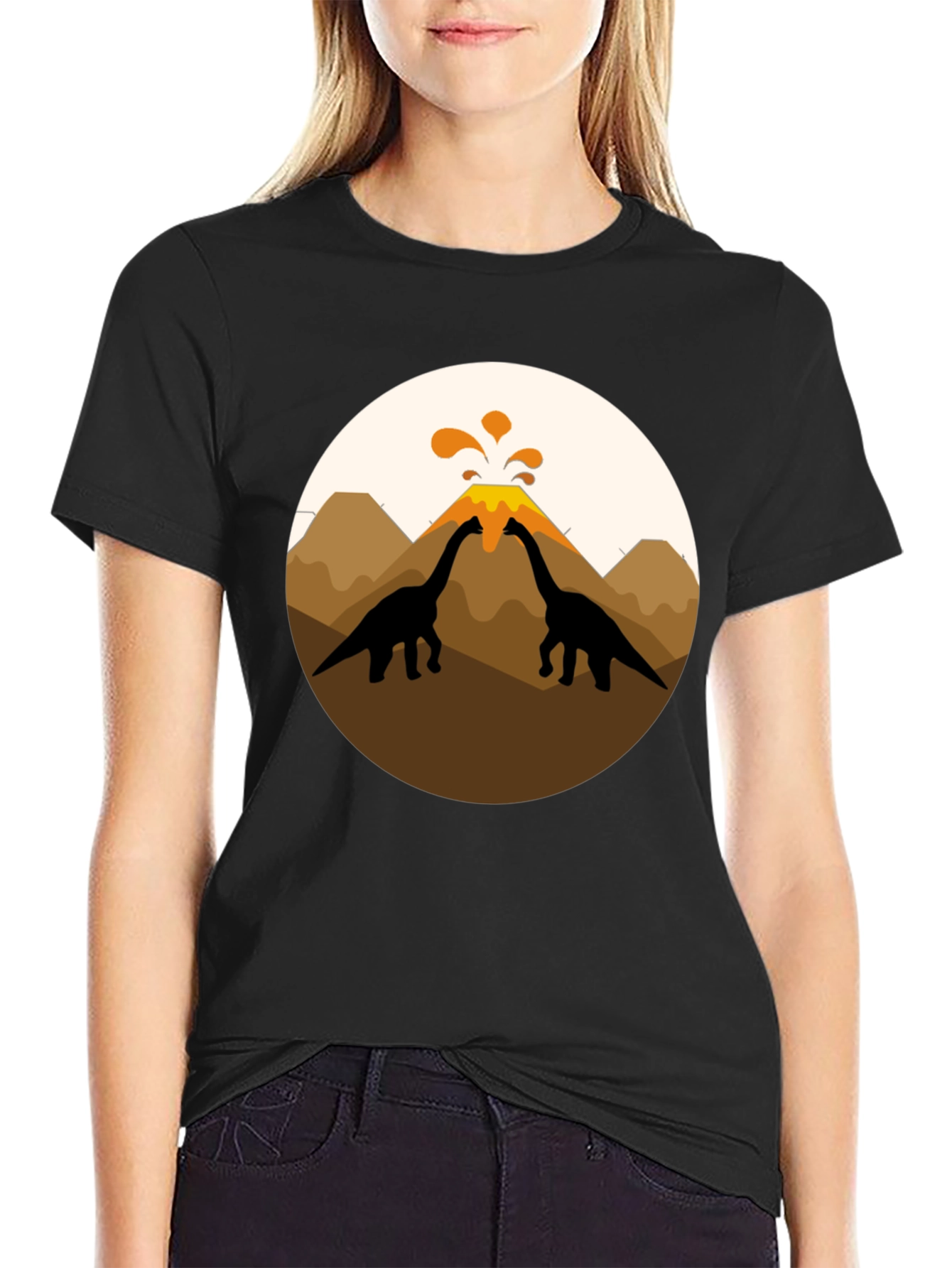 Dinosaur Volcano Graphic Tee - Black T-Shirt