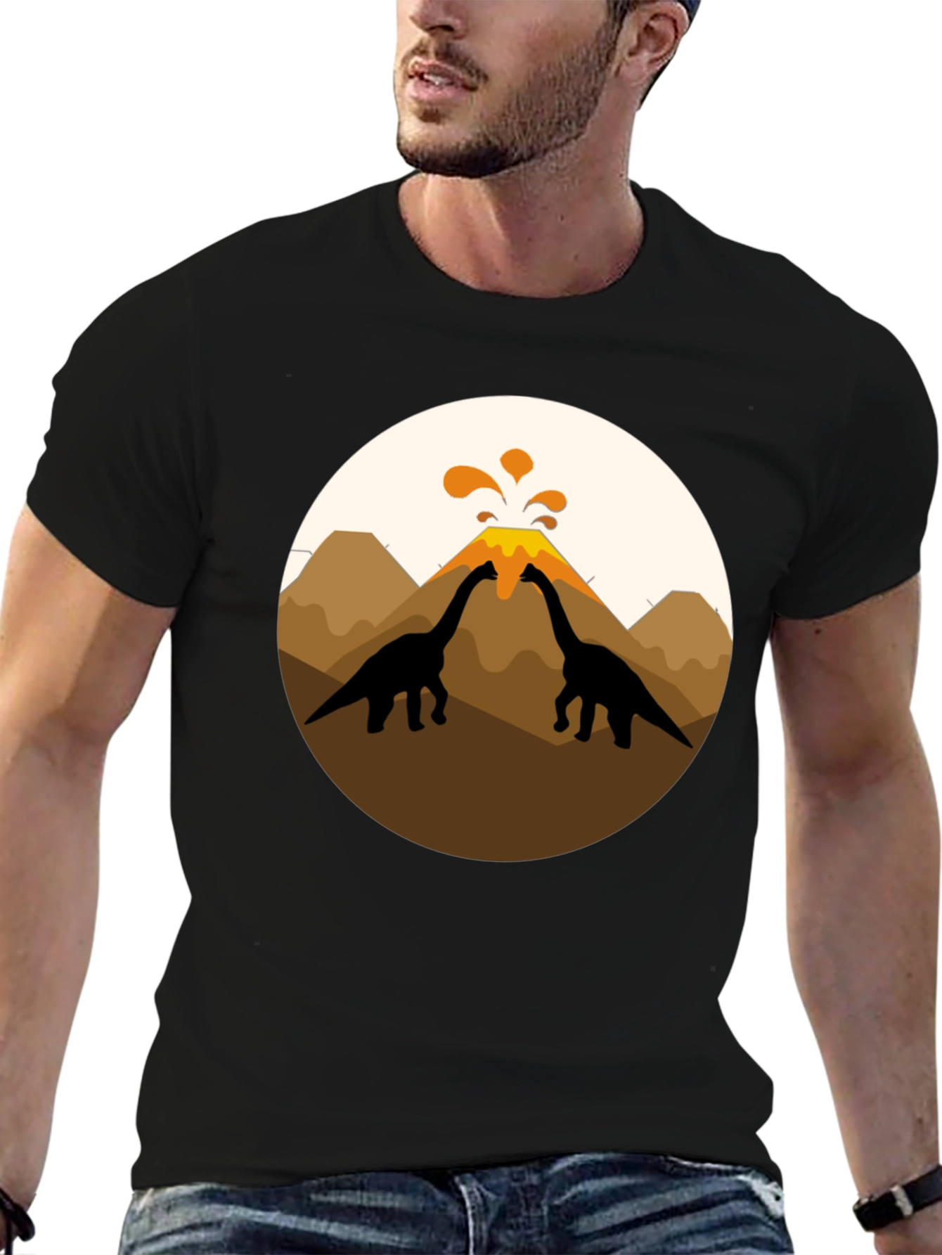 Dinosaur Volcano Graphic Tee - Black T-Shirt