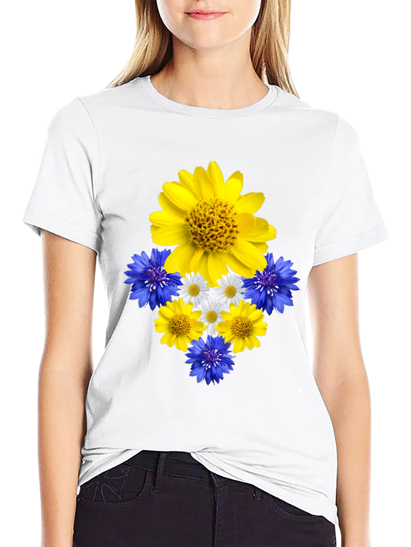 Floral Ukrainian Pride Black T-Shirt