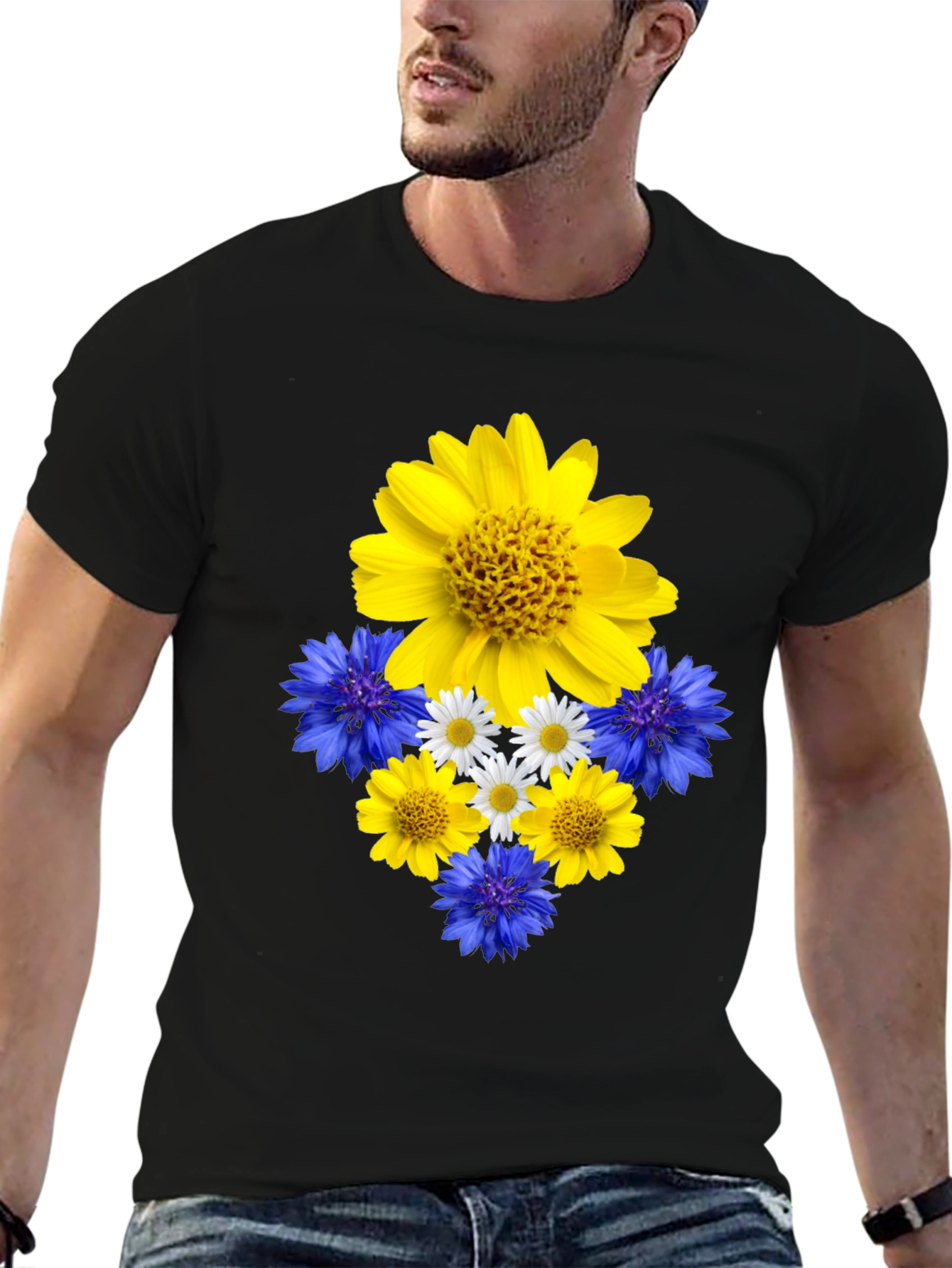 Floral Ukrainian Pride Black T-Shirt