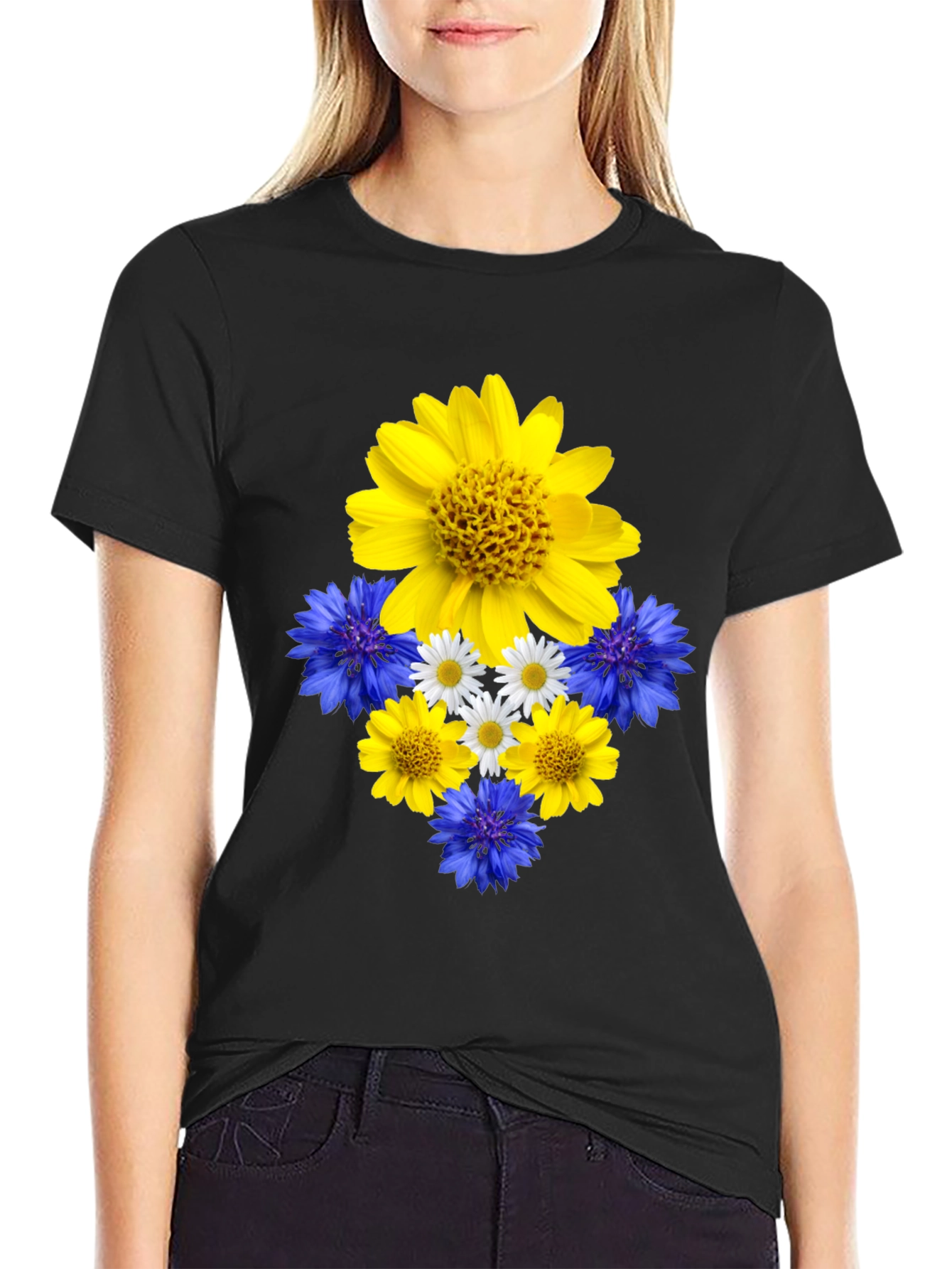Floral Ukrainian Pride Black T-Shirt