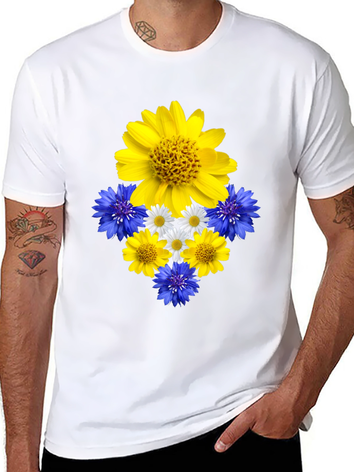Floral Ukrainian Pride Black T-Shirt